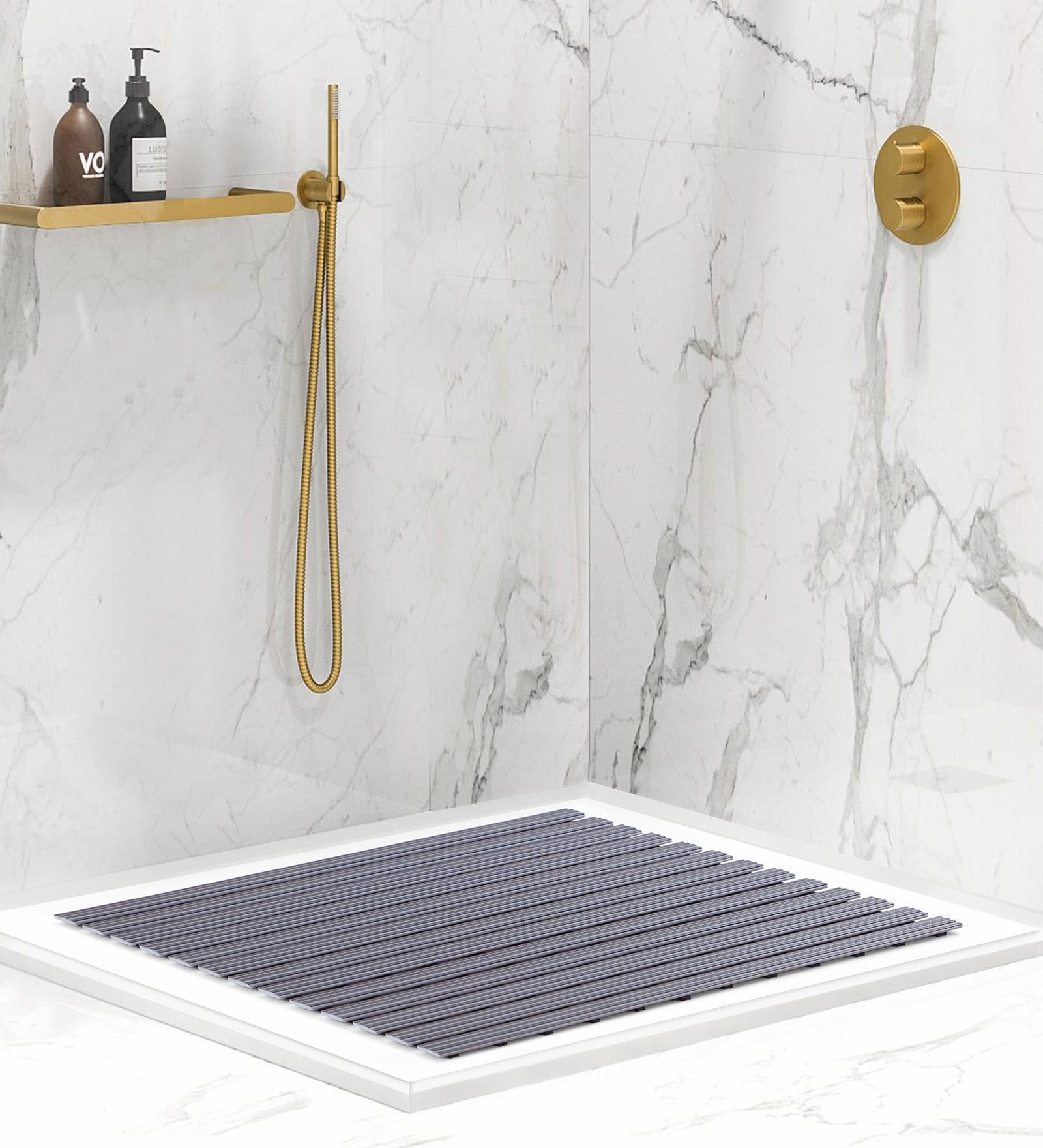 Grey Striped PVC 24x19 Inches Antiskid Shower Bath Mat