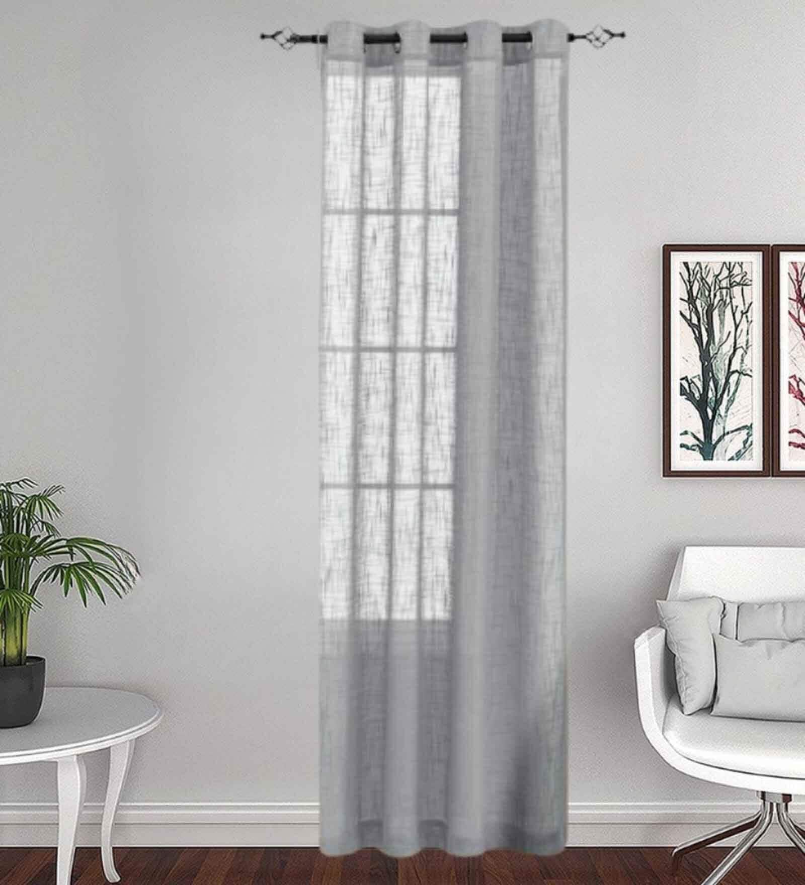 Grey Stripes Linen Stripes 8ft Sheer Eyelet Longdoor Curtain (1 Pc)