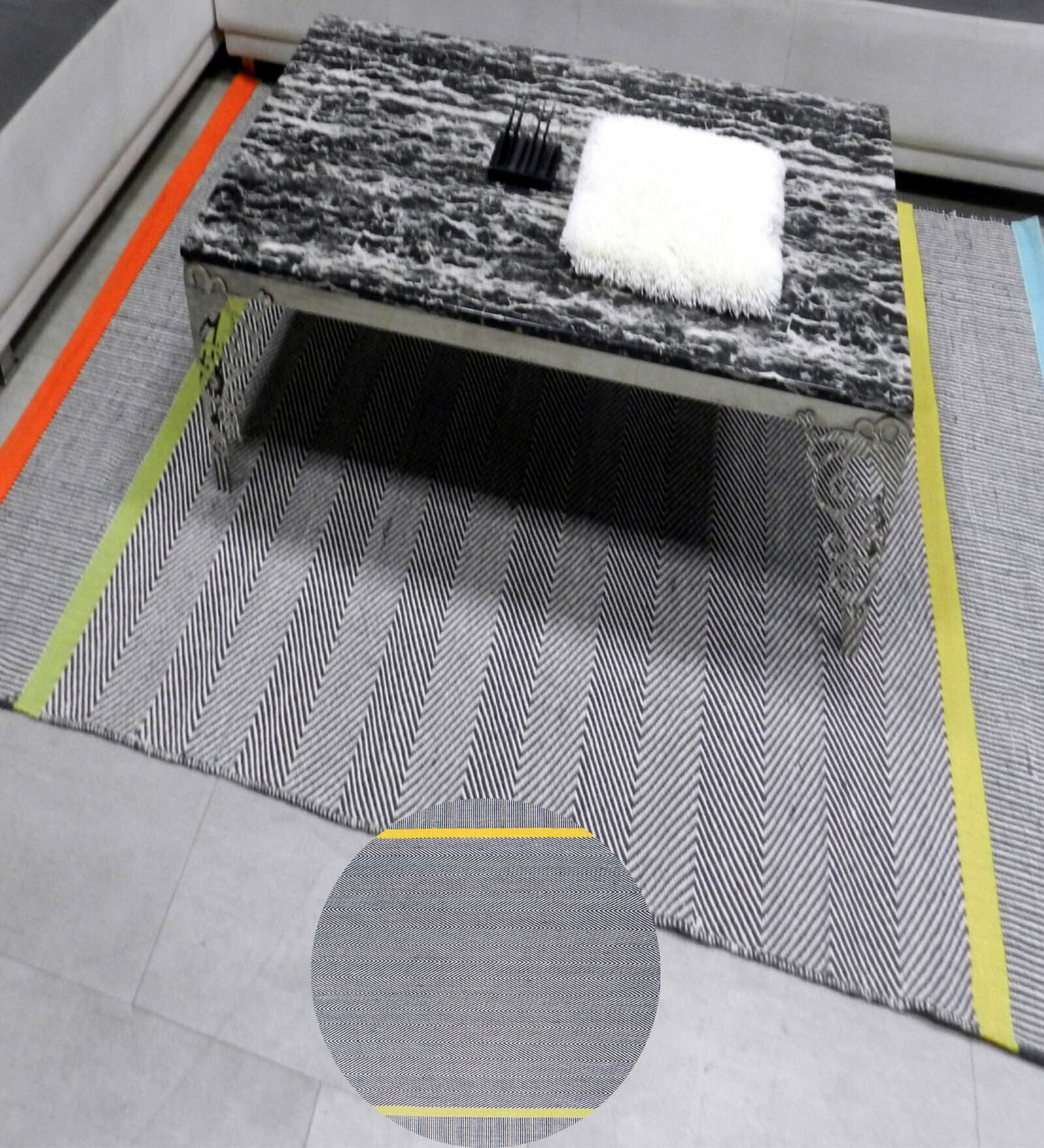 Grey Stripes Wool And Flax And Cotton 8X5 Feet Hand Woven Carpet