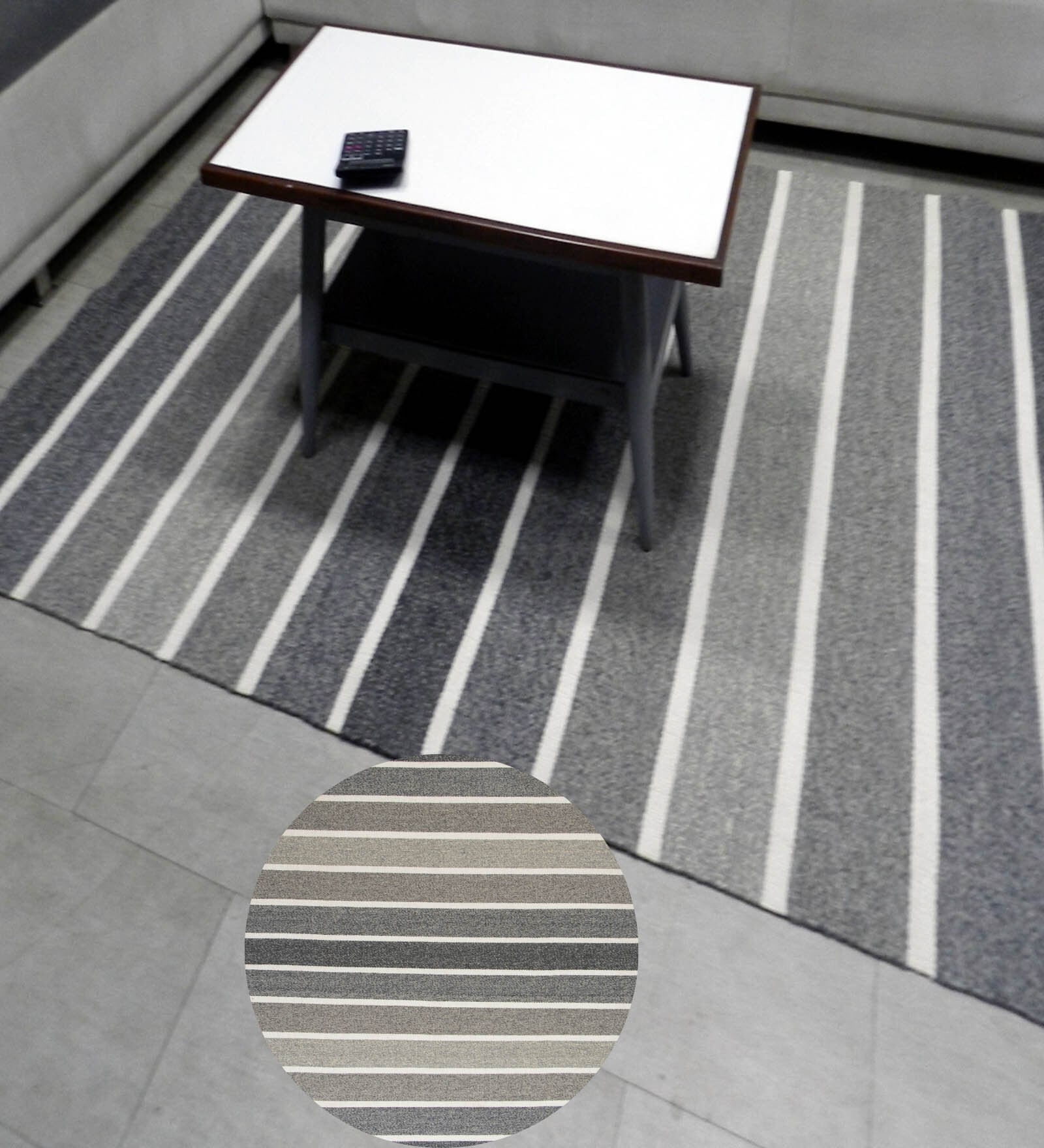 Grey Stripes Wool And Linen And Cotton 8X5 Feet Hand Woven Carpet