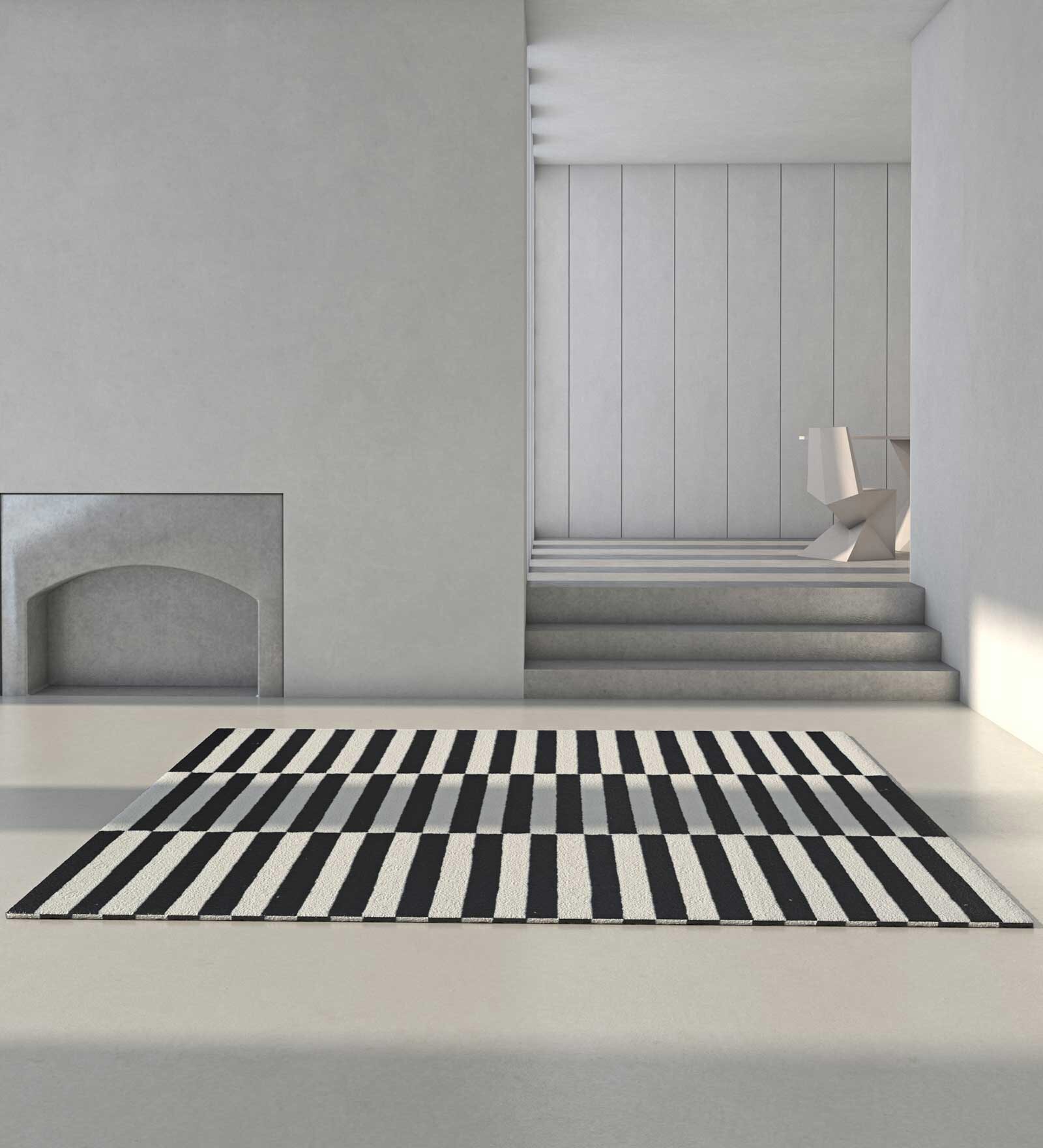 Grey Stripes Wool 6 ft x 9 ft Hand Tufted Carpet