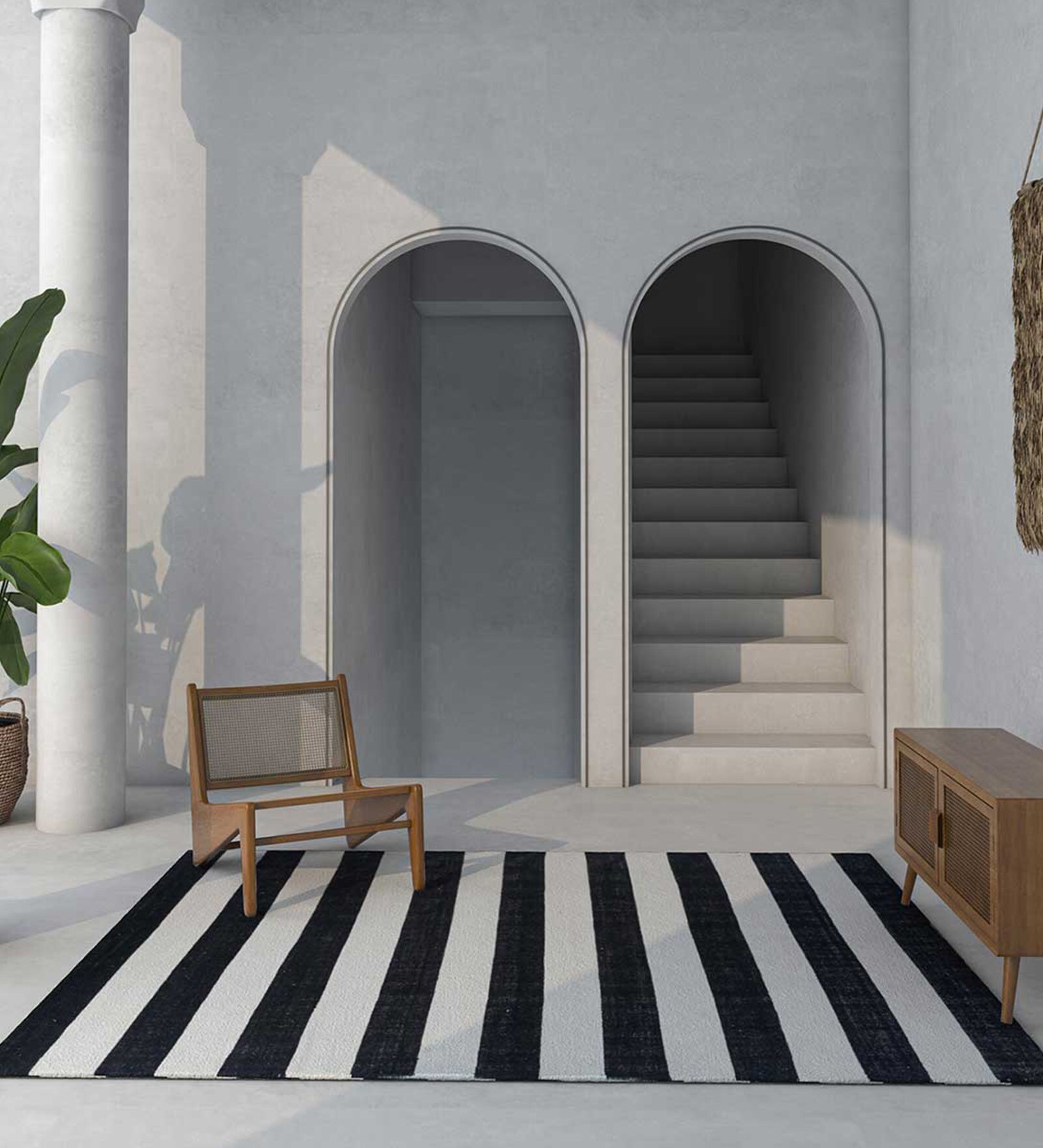Grey Stripes Wool 8 ft x 10 ft Hand Knotted Carpet