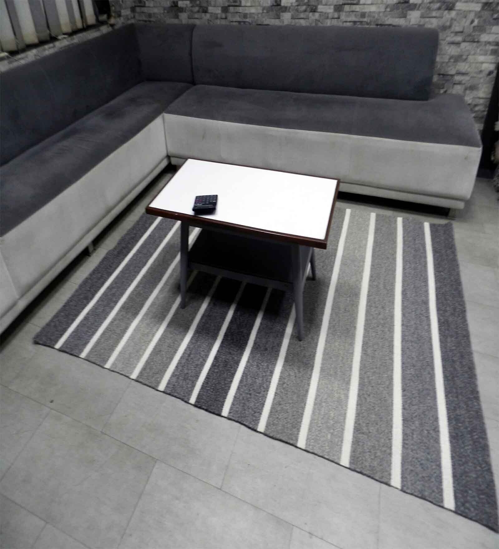 Grey Stripes Wool And Viscose 5 ft x 7 ft Hand Woven Carpet