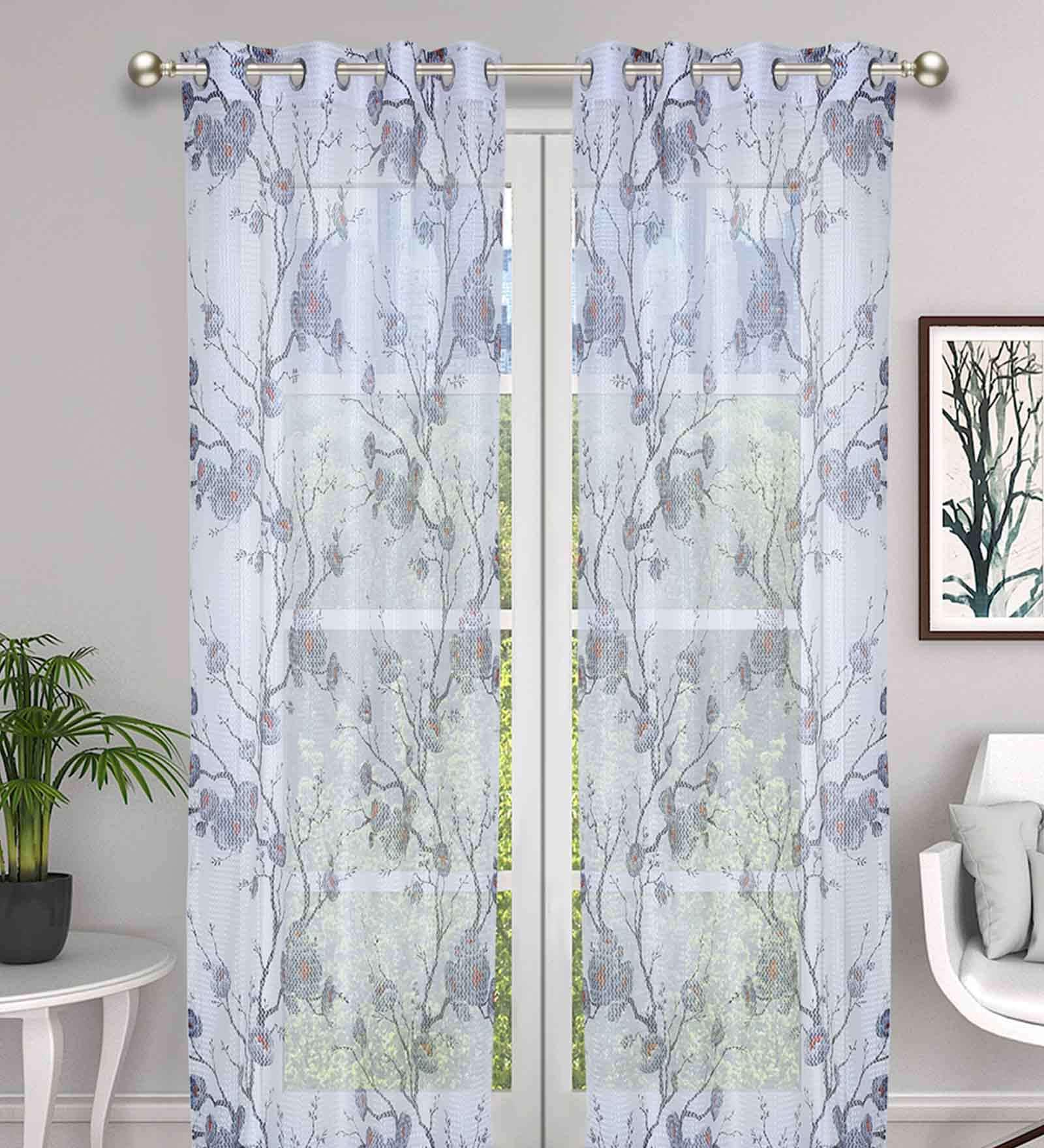 Grey Tissue Semisheer 7 Feet Eyelet Curtain (Set of 2)