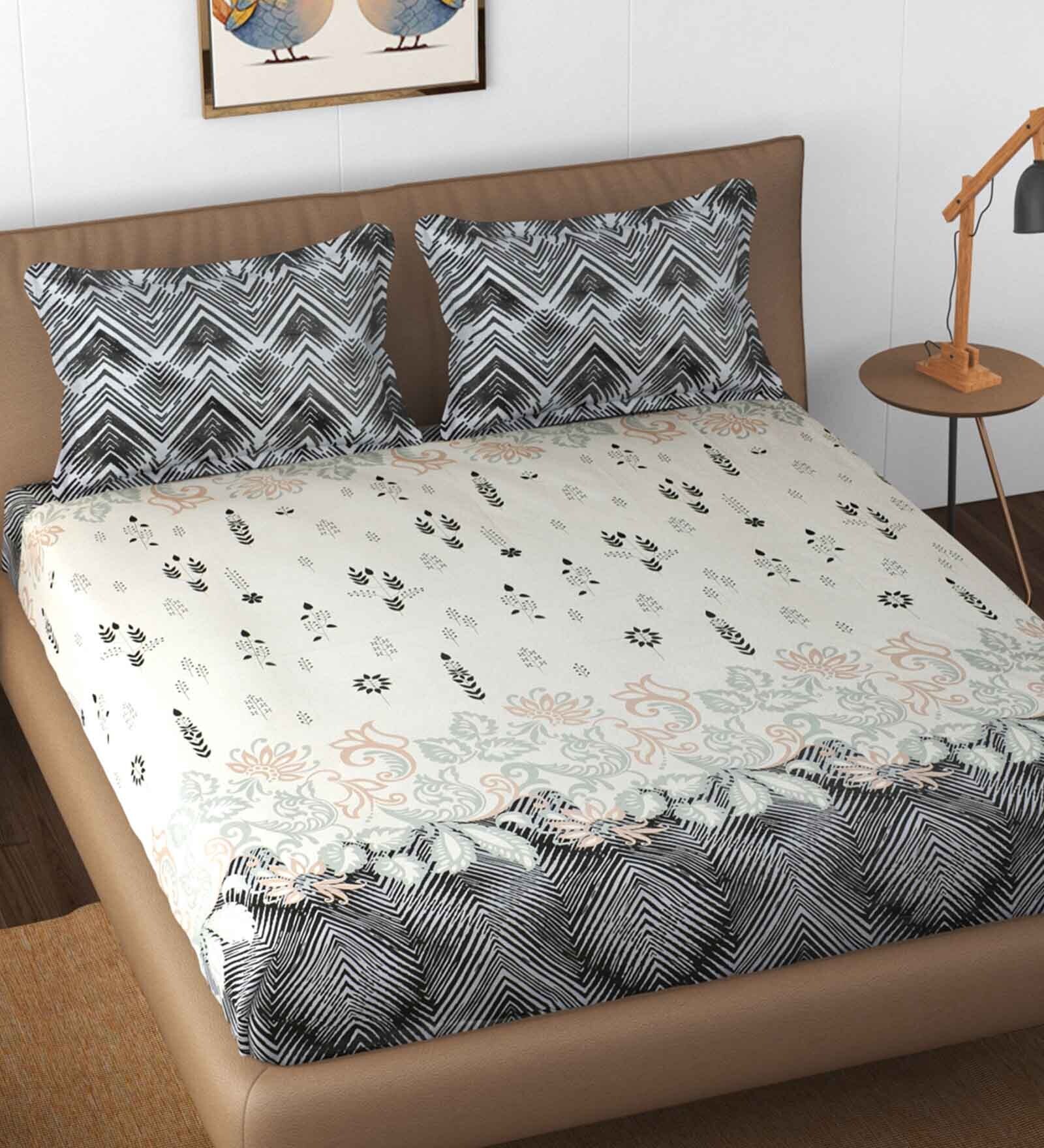 Buy Grey Traditional 210 TC Cotton King Sized Fitted Bed Sheets with 2