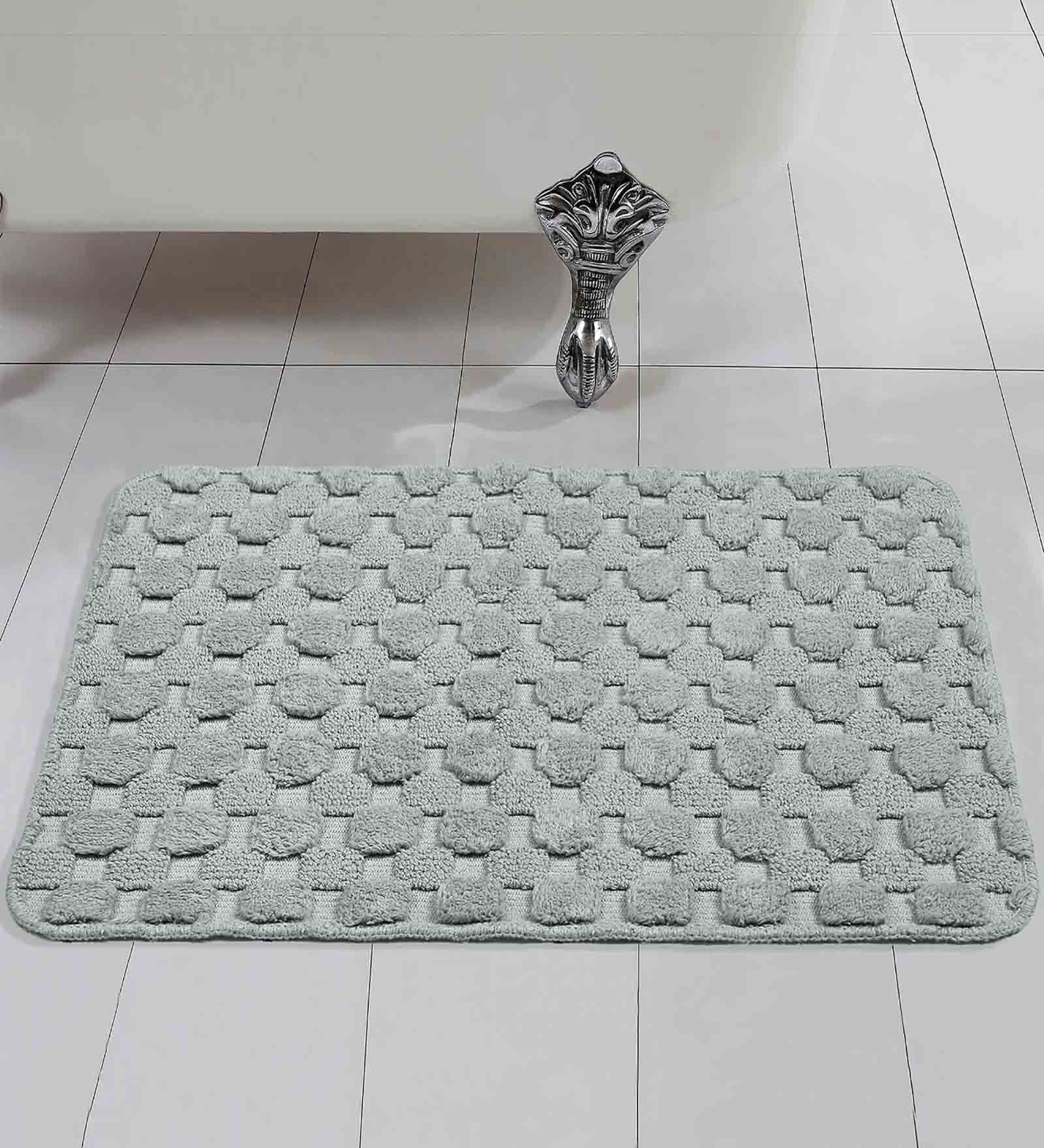Grey Geometric Cotton 17x25 Inches AntiSkid Bath Mat