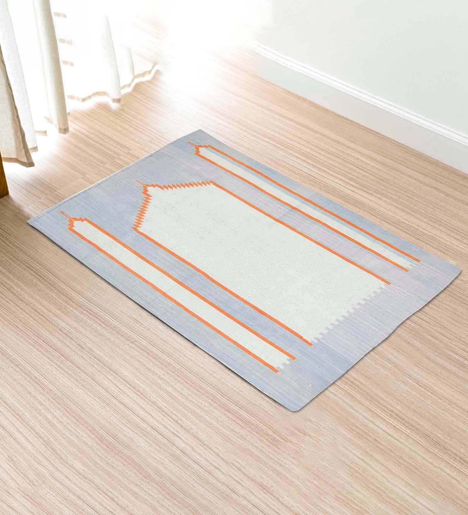 Grey Traditional Cotton 26x46 Inches Hand Woven  Prayer Rug