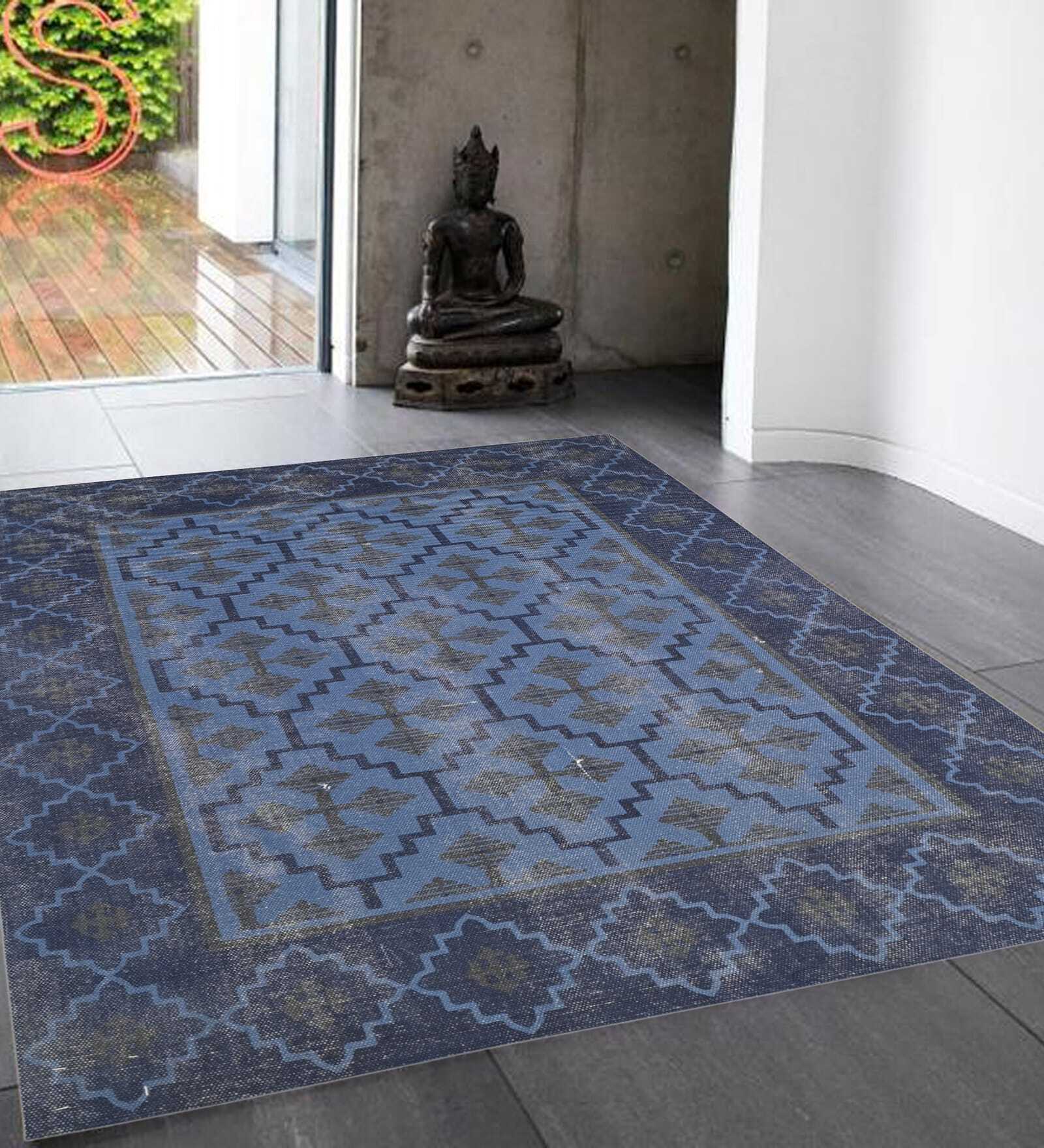 Grey Geometric Cotton 4 ft X 6 ft Hand Woven Hand Printed Rug