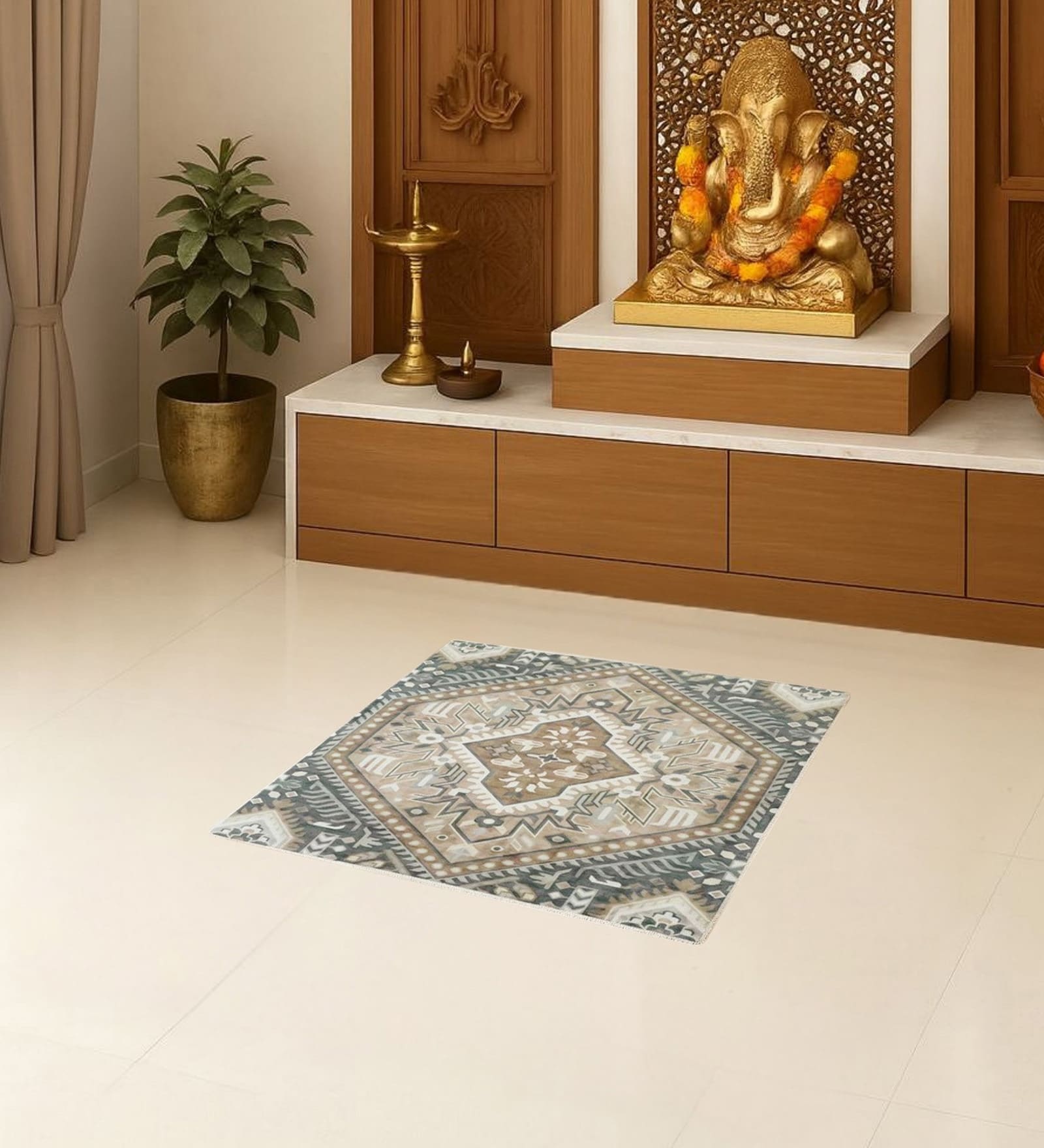 Grey Traditional Polyester 24x24 Inches Skid-Resistant Backing Prayer Mats (Pack of 1)