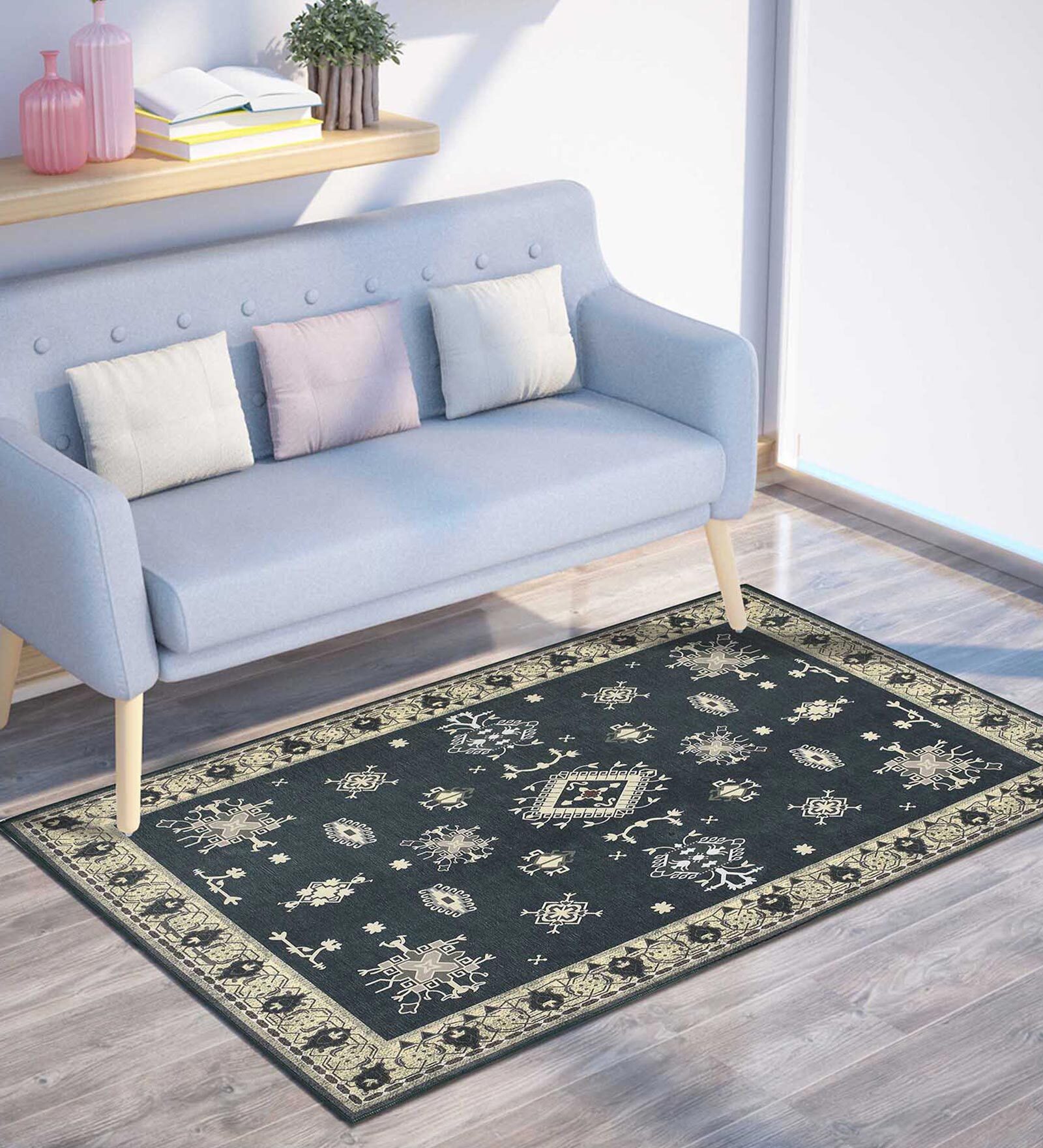 Grey Traditional Polyester 5 ft x 7 ft Machine made Carpet