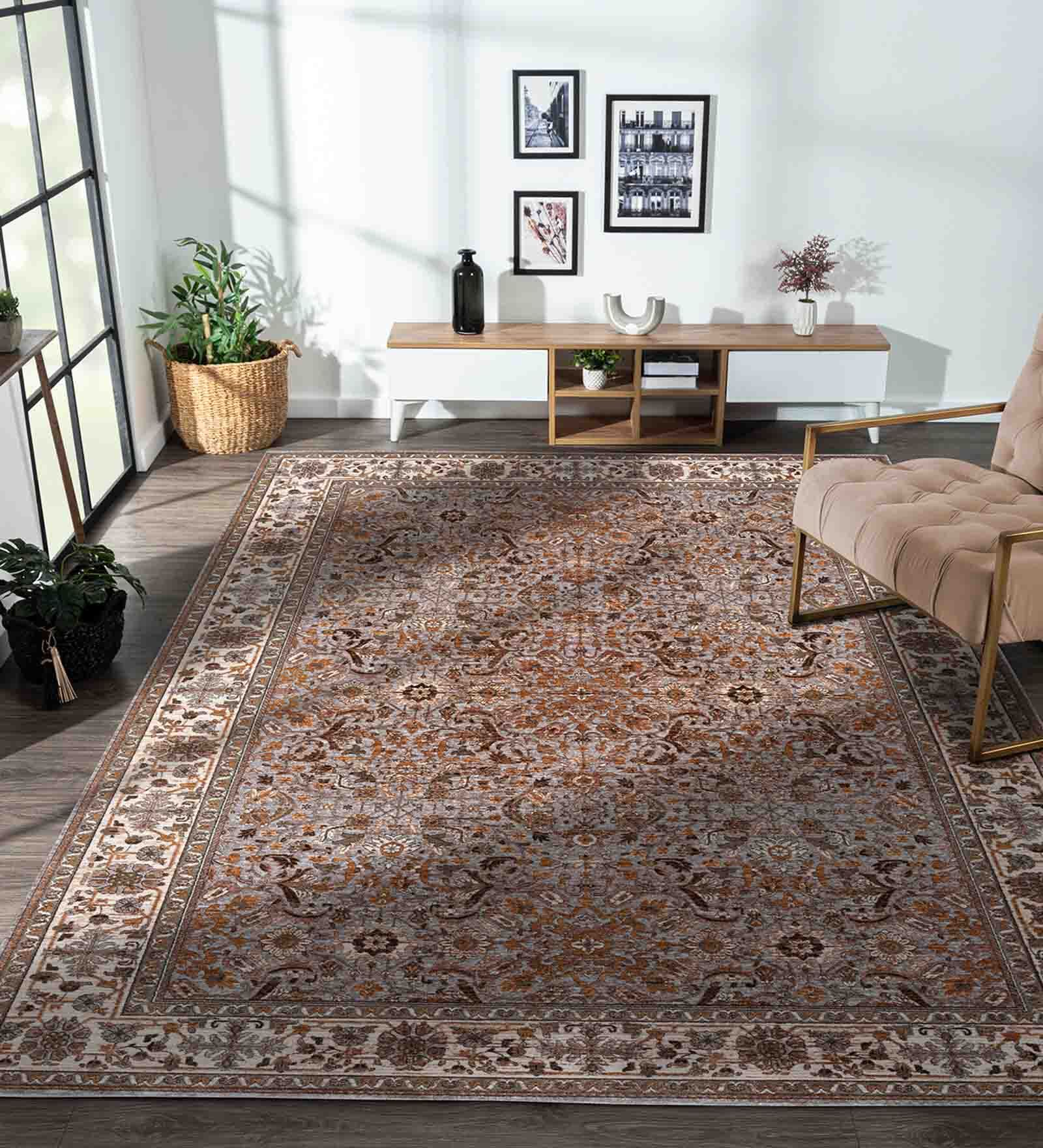 Grey Traditional Polyester 59x32 Inches Machine Made Floor Runner