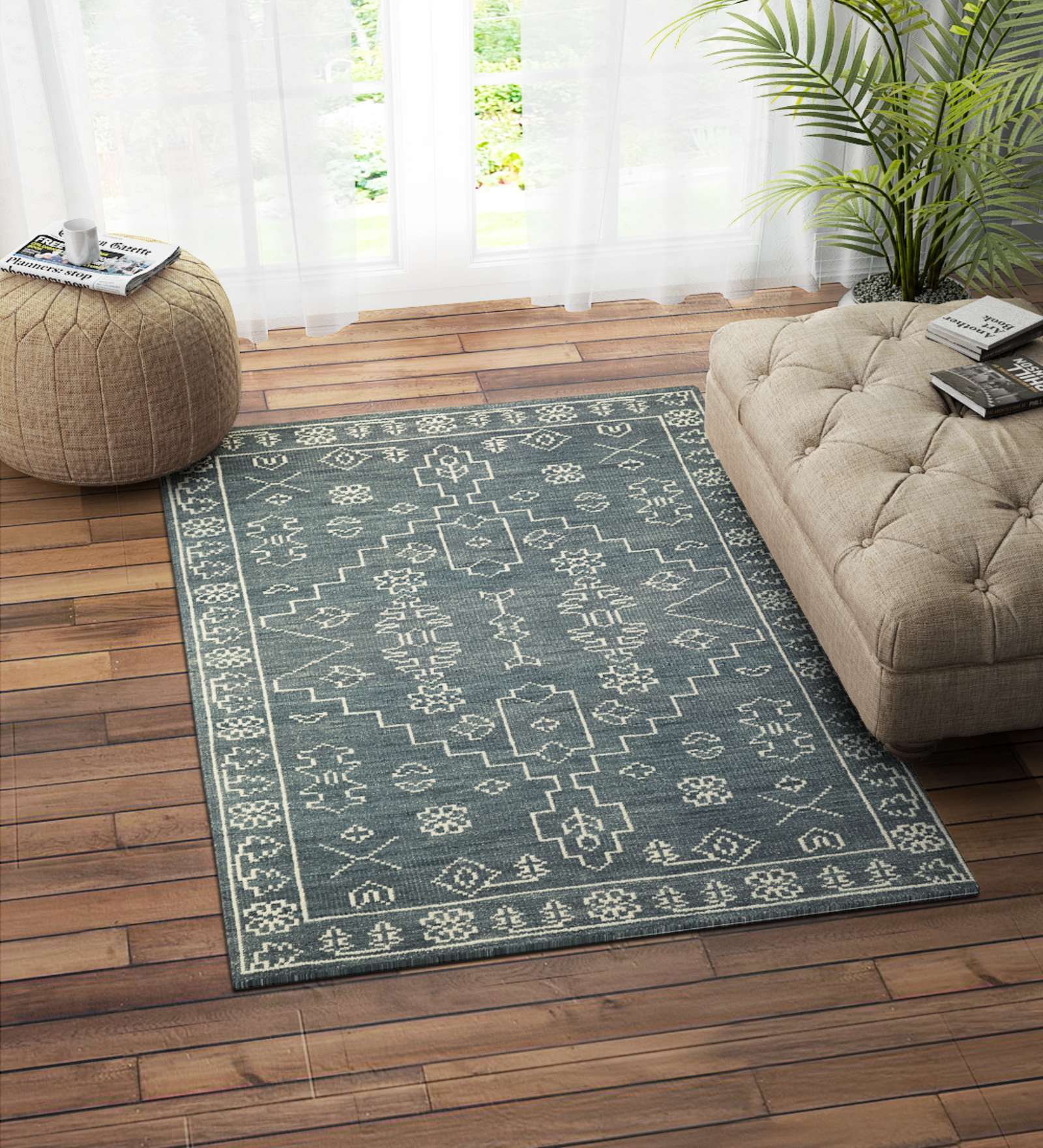 Grey Traditional Wool 4ft x 6ft Hand Tufted Carpet