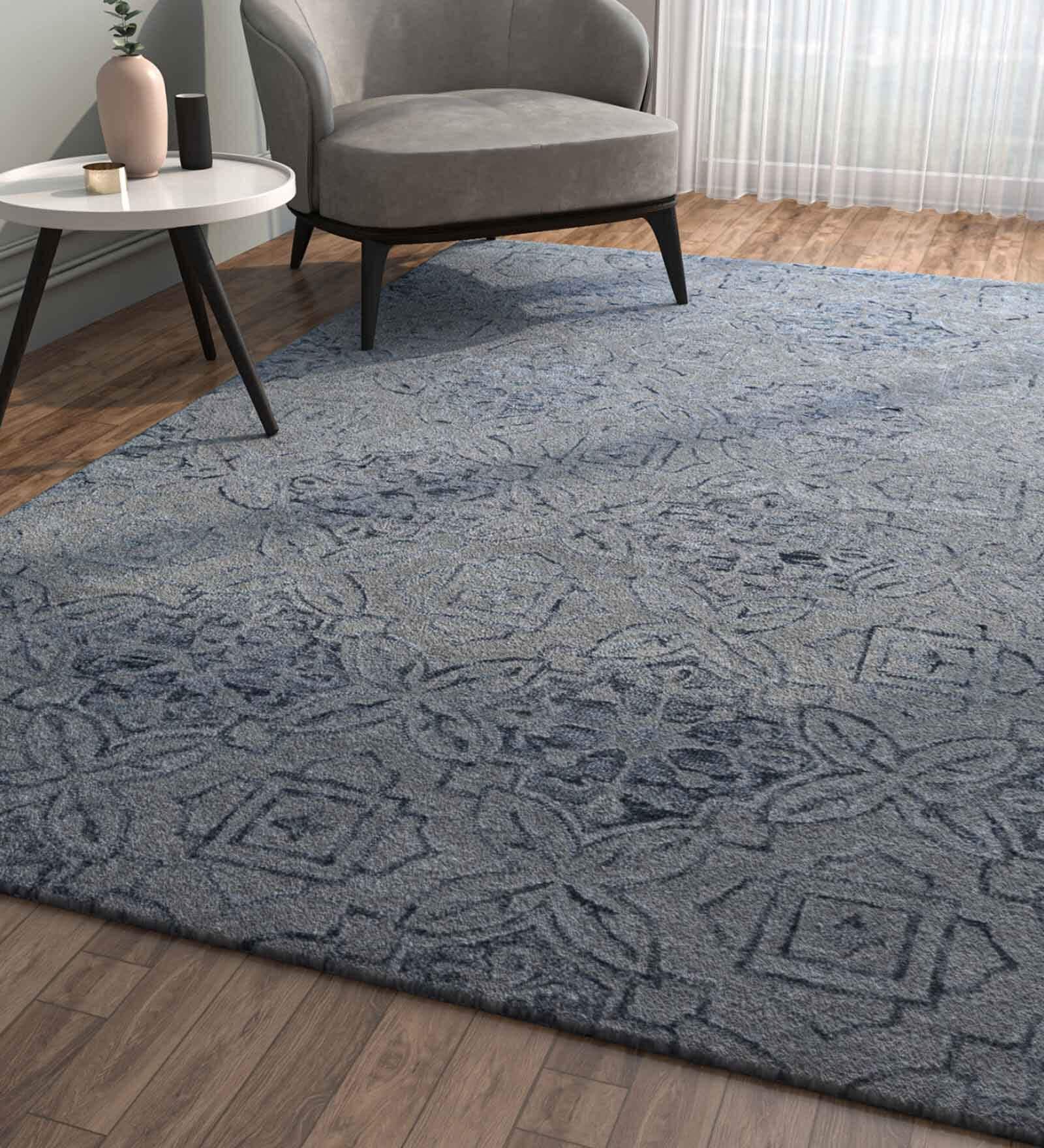 Grey Traditional Wool 5 ft x 7 ft Hand Tufted Carpet