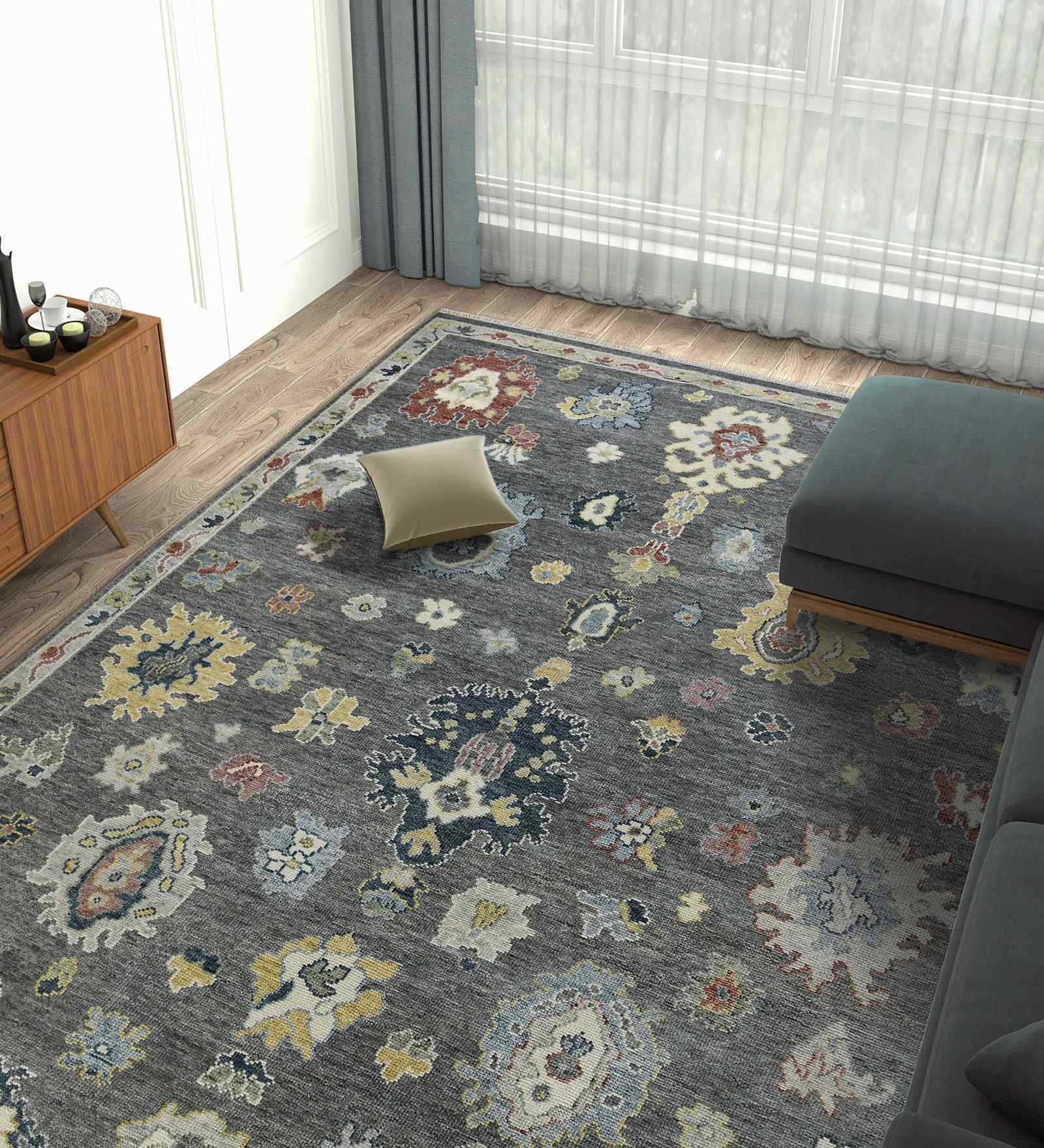 Grey Traditional Wool 9 x12 Feet  Handmade Rectangle Carpet