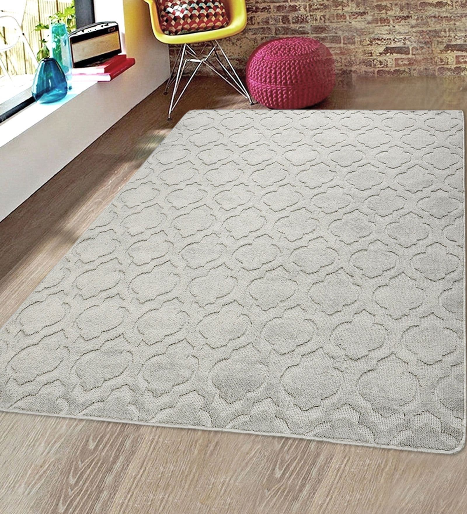 Grey Abstract Microfibre 5 ft x 7 ft Hand Tufted Carpet