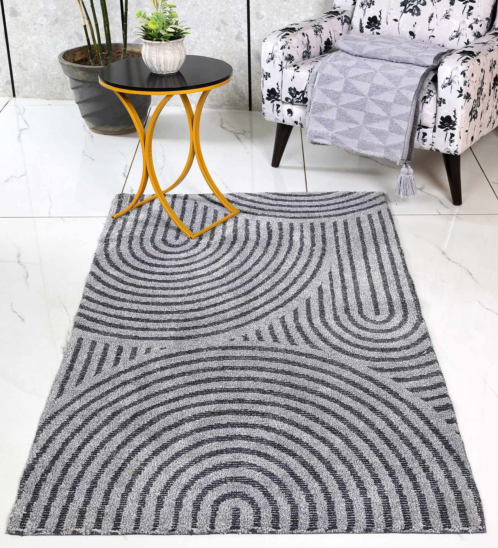 Grey Uval Modern Pile 3X5 Ft Carpet