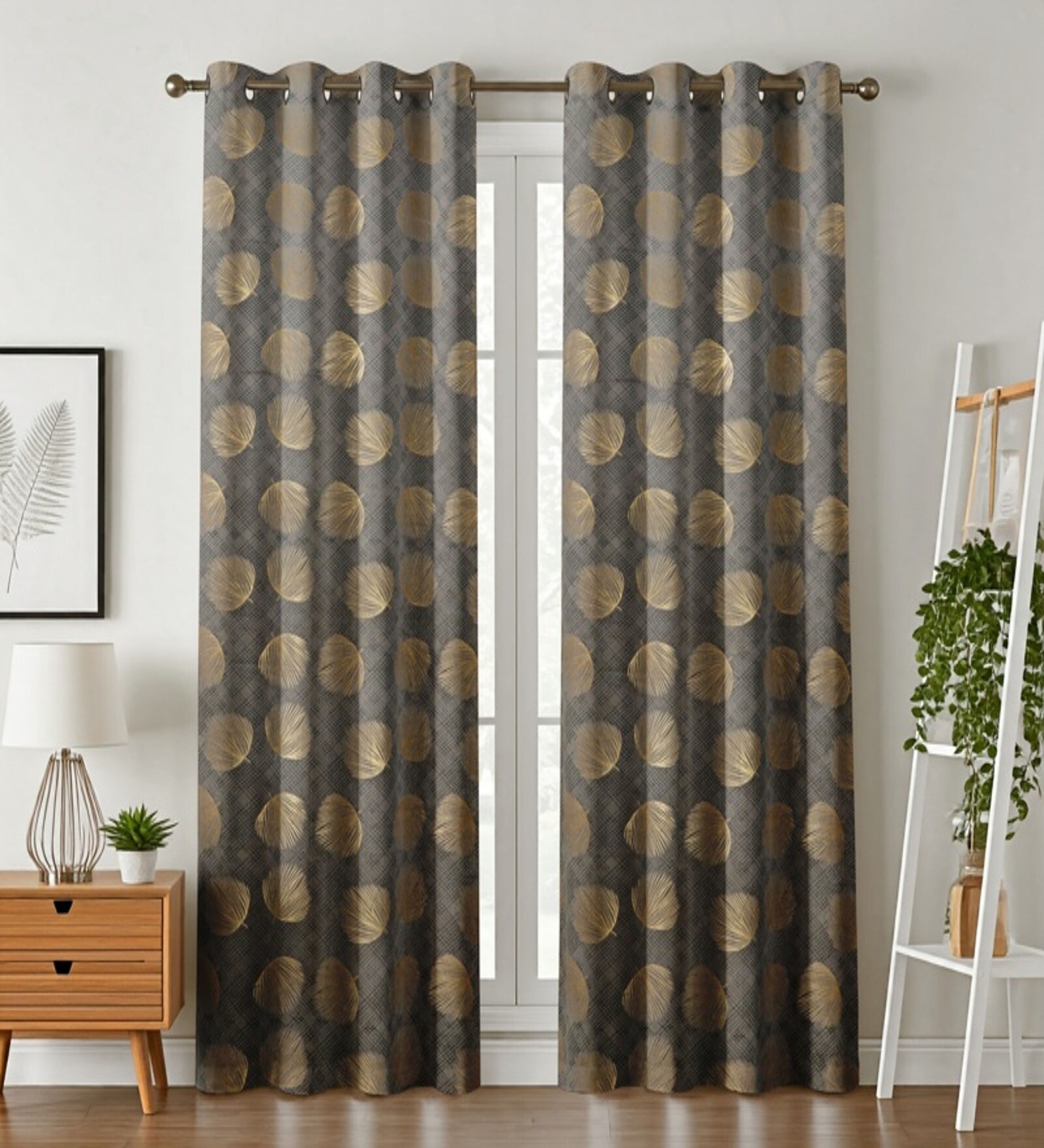 Grey Velvet Feather 7Ft Ring Top Door Curtain Pack of 1