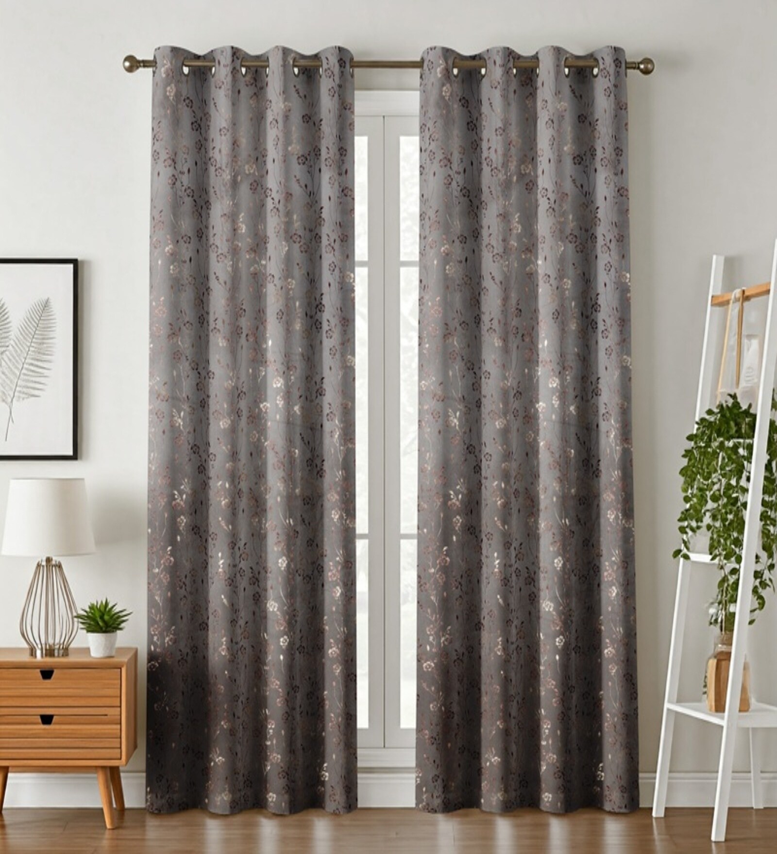 Grey Velvet Feather 7Ft Ring Top Door Curtain Pack of 1