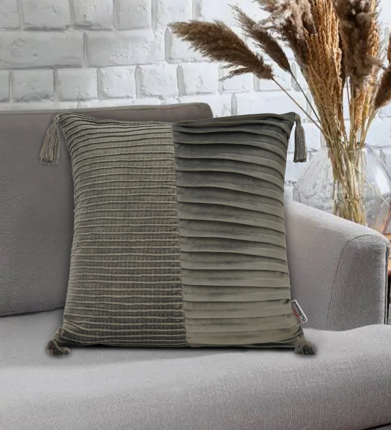 Grey Velvet Geometric 18x18 inches Cushion Cover