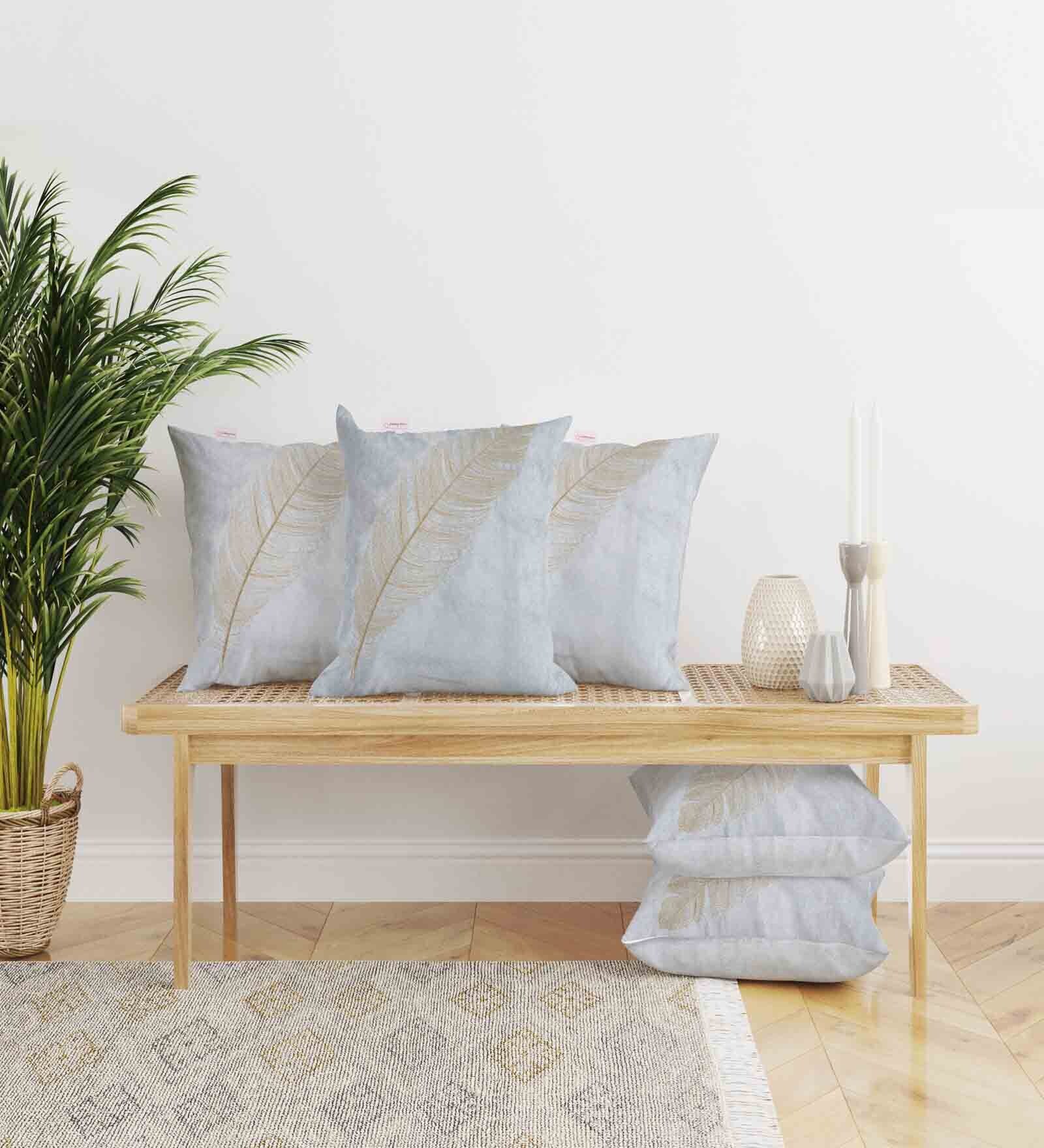 Grey Floral Velvet 16 x 16 Inches Cushion Covers (Set of 5)