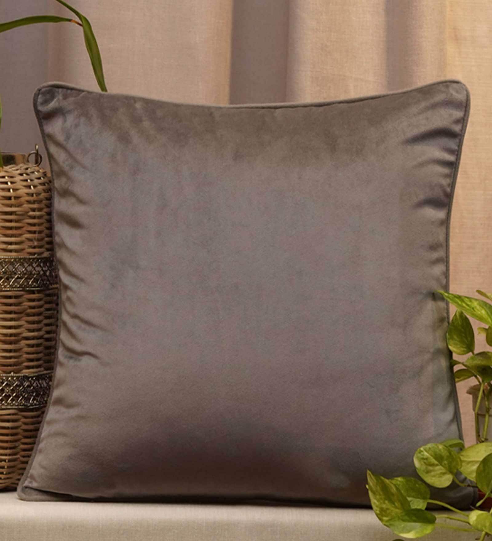 Grey Solid Velvet 12 x 12 Inches Cushion Cover