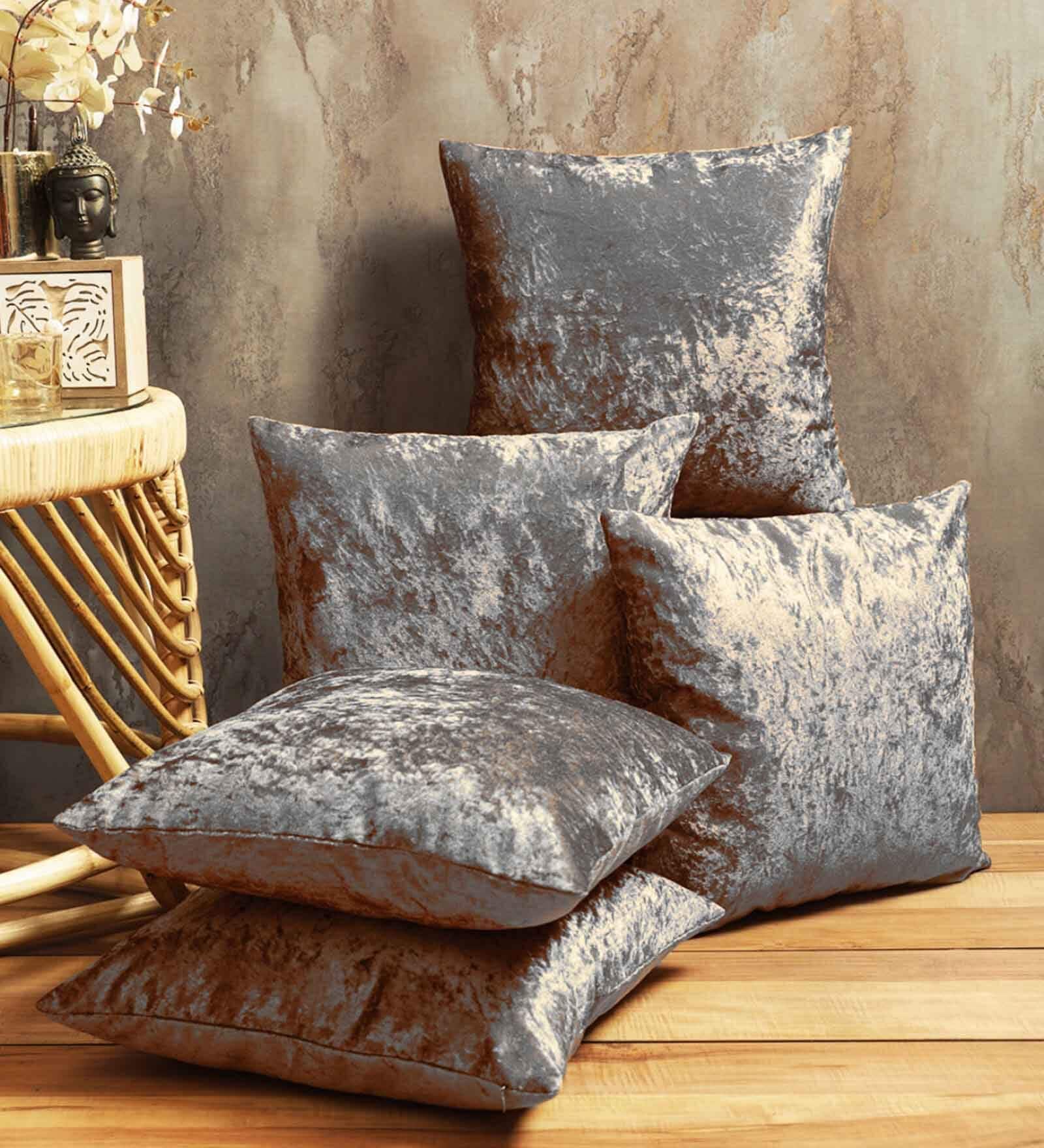 Grey Velvet Solid 16x16 inches Cushion Cover (5Pc)