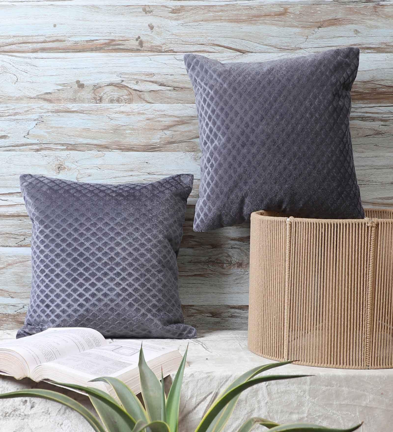 Grey Velvet Solid 16x16 inches Cushion Covers (Pack of 2)