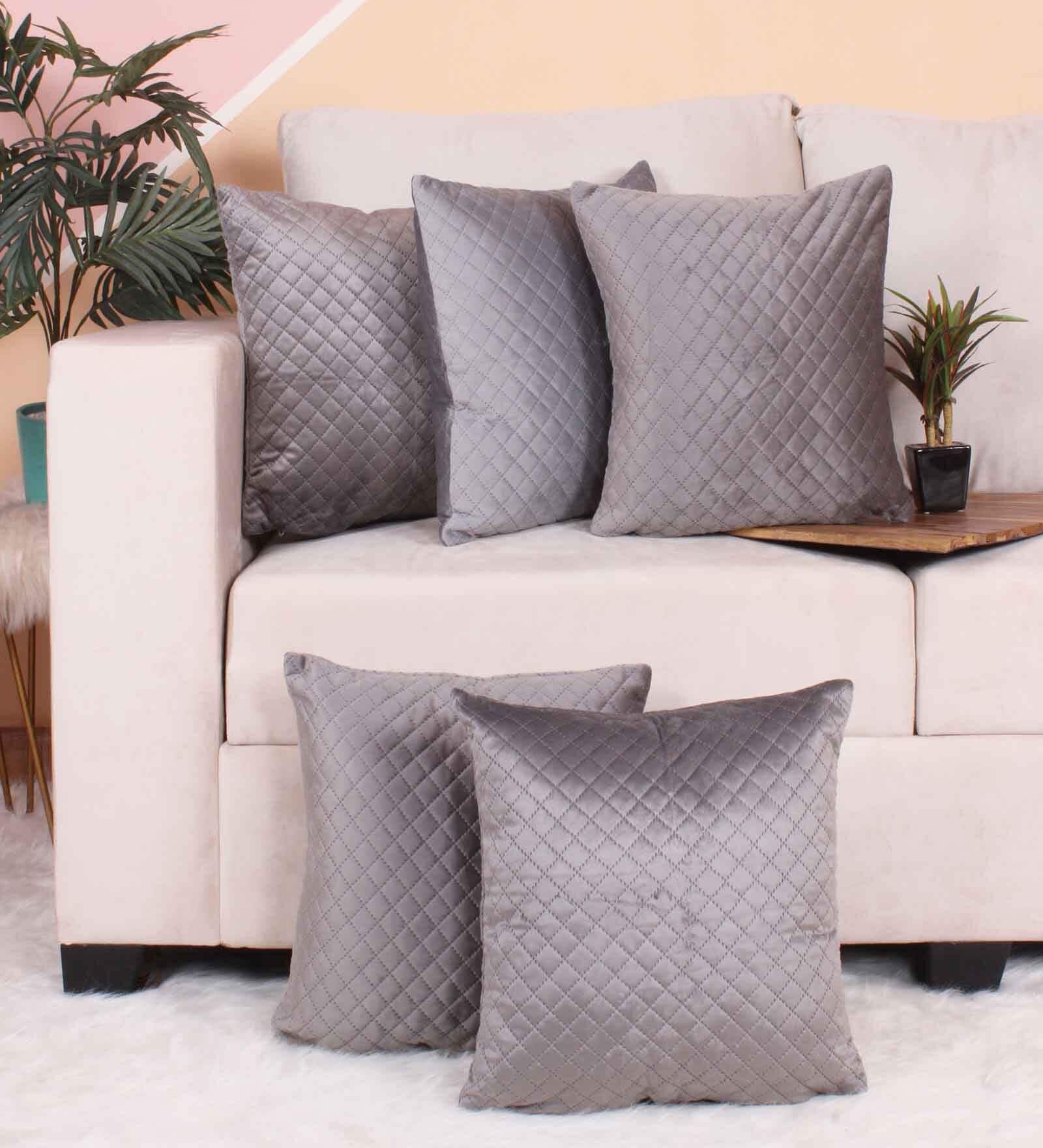 Grey Velvet Solid 16x16 inches Cushion Covers (Pack of 5)
