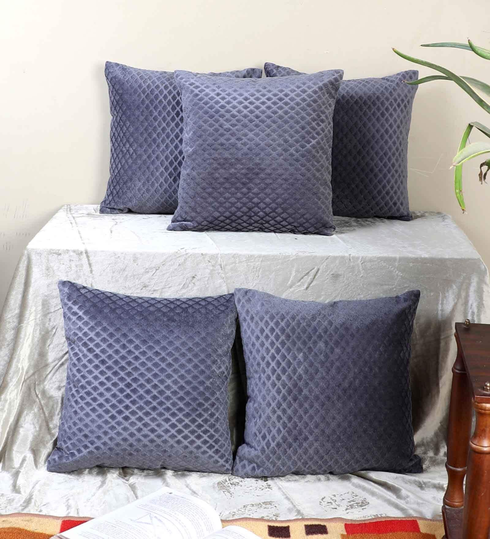 Grey Velvet Solid 16x16 inches Cushion Covers (Pack of 5)