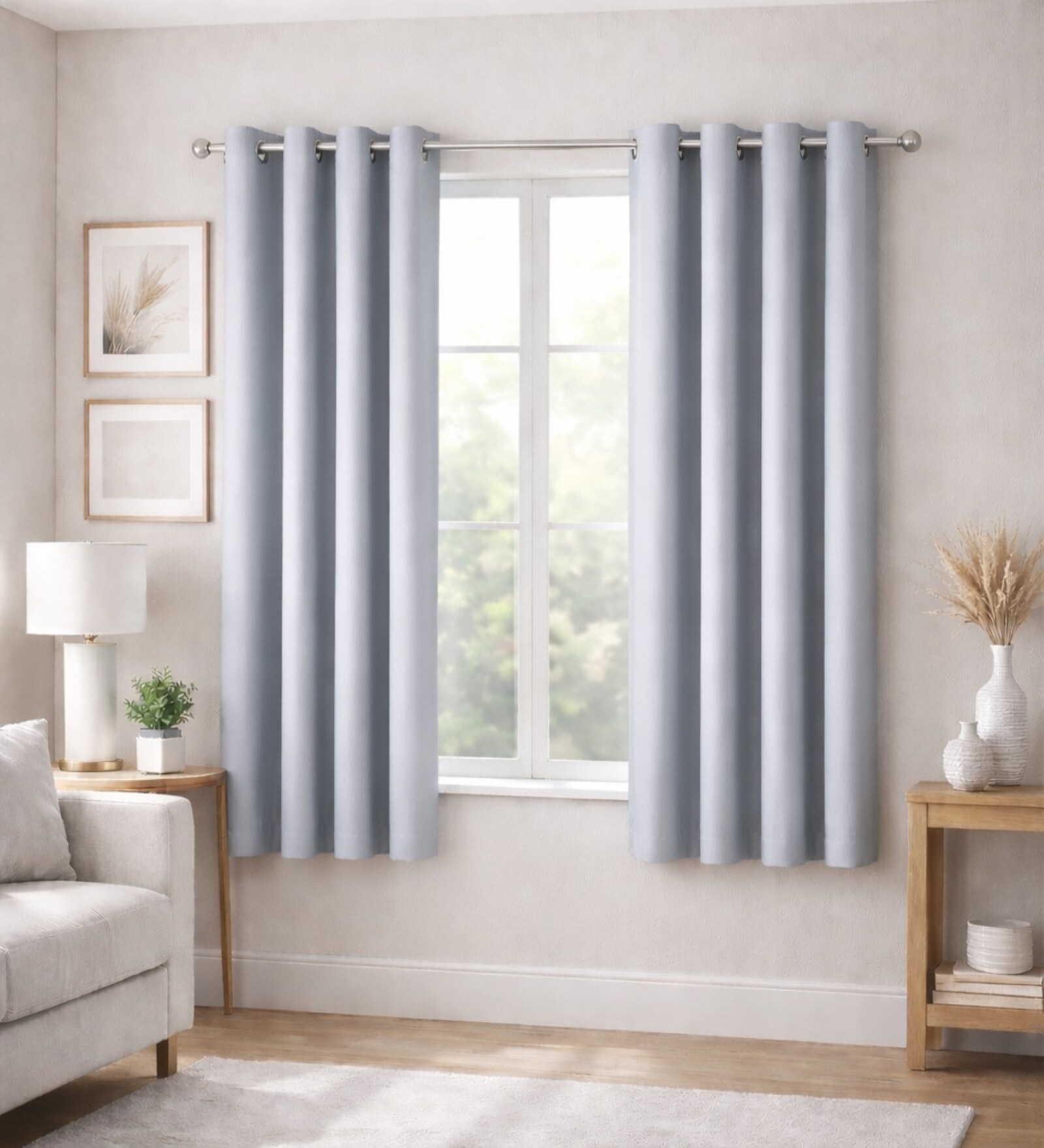 Grey Velvet Solid 5 Feet Blackout Window Curtains Set Of 2