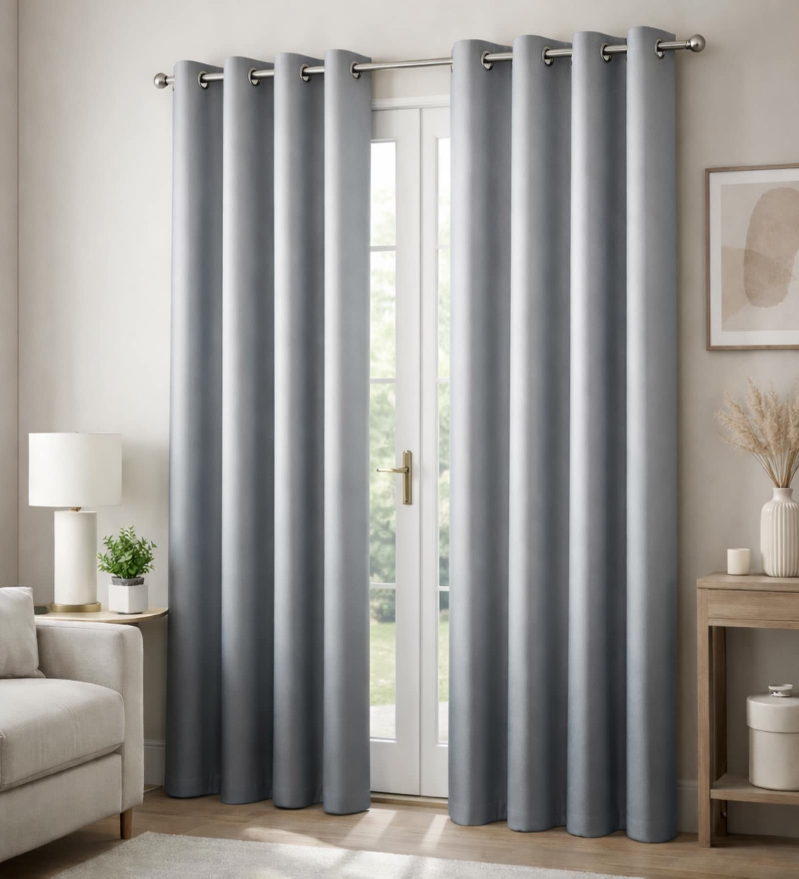 Grey Velvet Solid 9 Feet Blackout Door Curtains Set Of 2