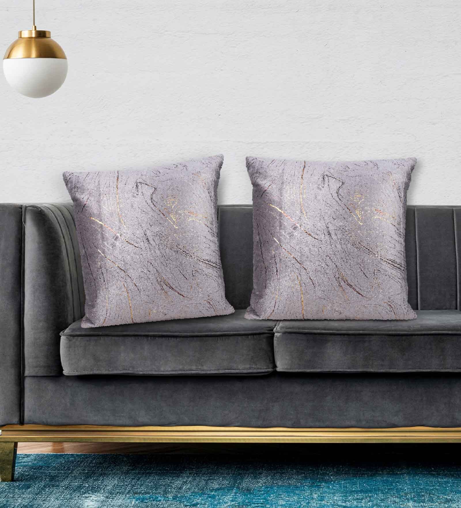 Grey Velvet Traditional 16x16 inches Cushion Covers (Pack of 2)