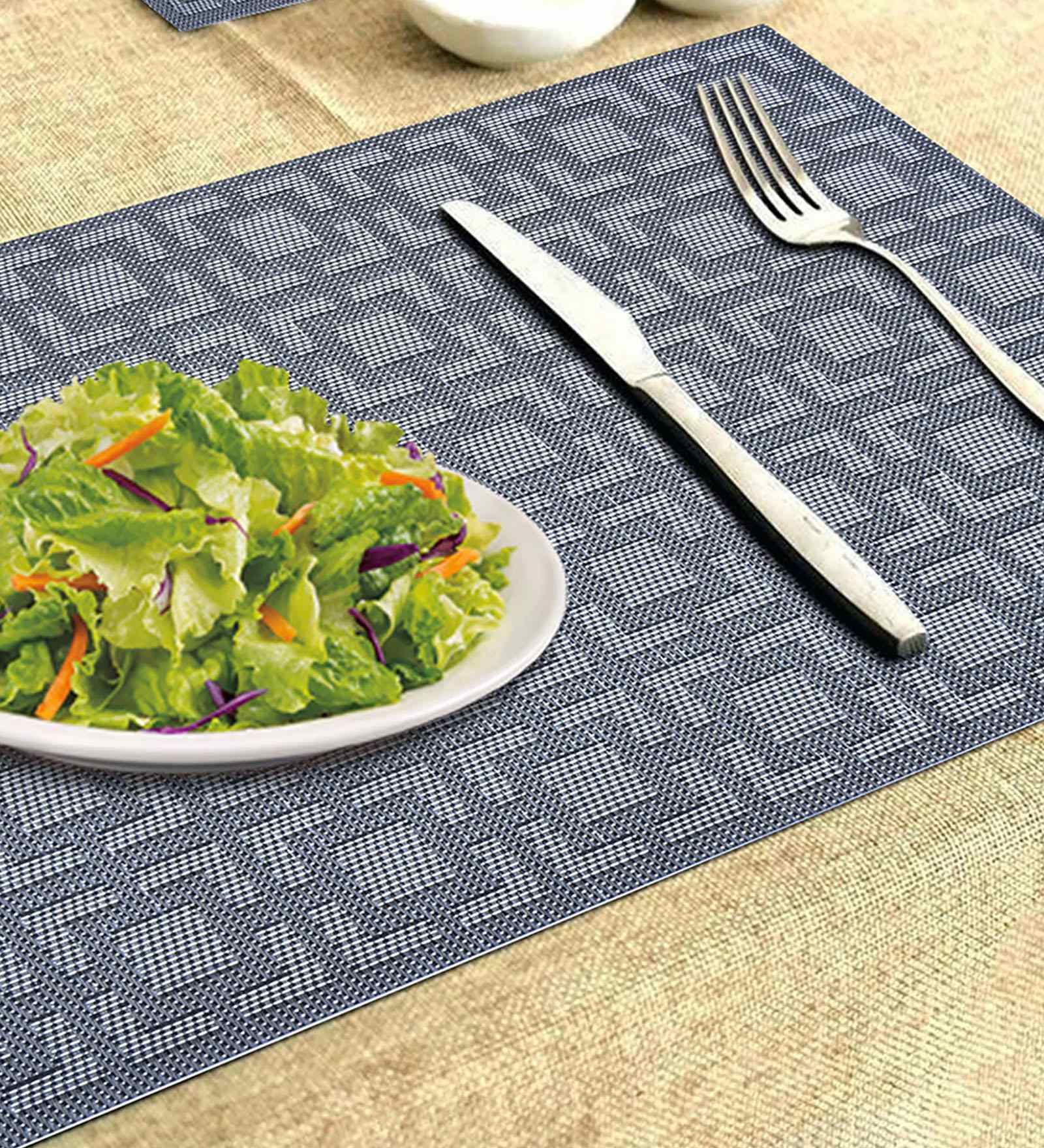 Buy Geometric Pattern Grey Vinyl Maze 18X12 Inches Placemats (Set Of 6