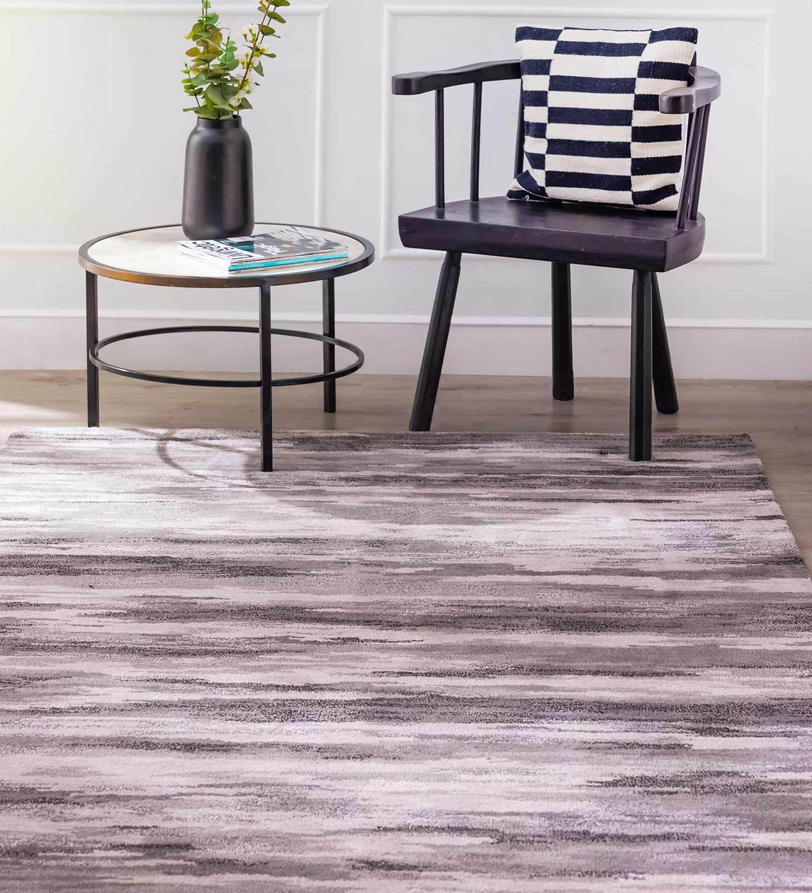 Grey Viscose and Wool Abstract 4 ft x 6 ft Hand Tufted Carpet