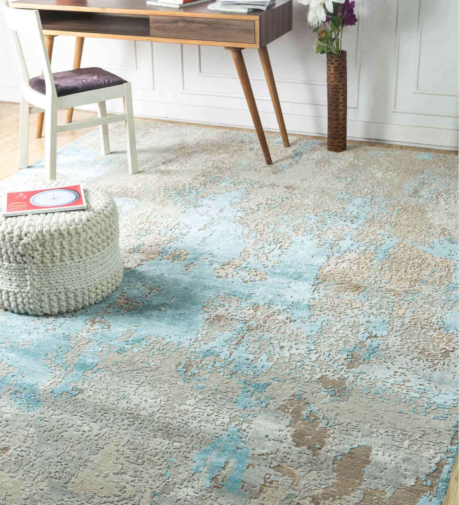 Grey Washed-Out Hand Knotted Bamboo Silk Carpet 6ft x 8ft