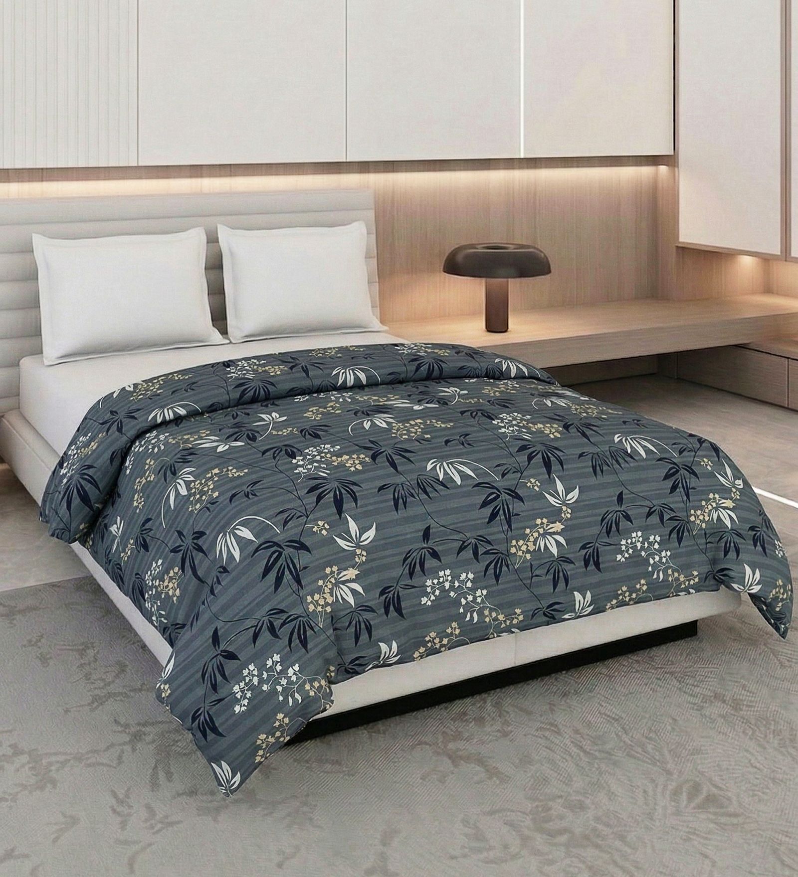 Grey White Polyester Solid 105 GSM Double Bed Comforter