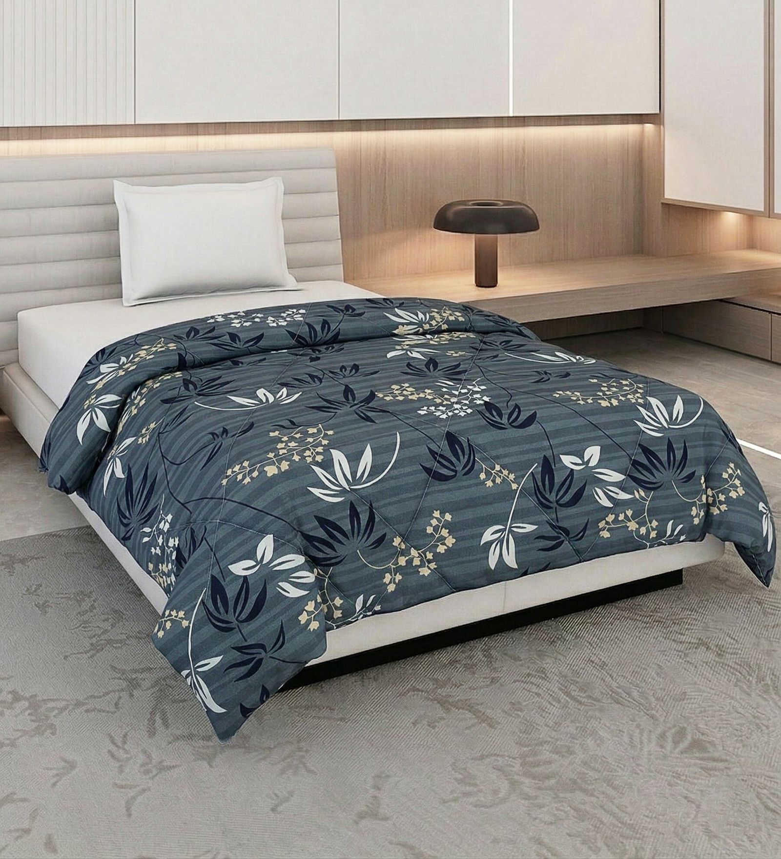Grey White Polyester Solid 105 GSM Single Bed Comforter