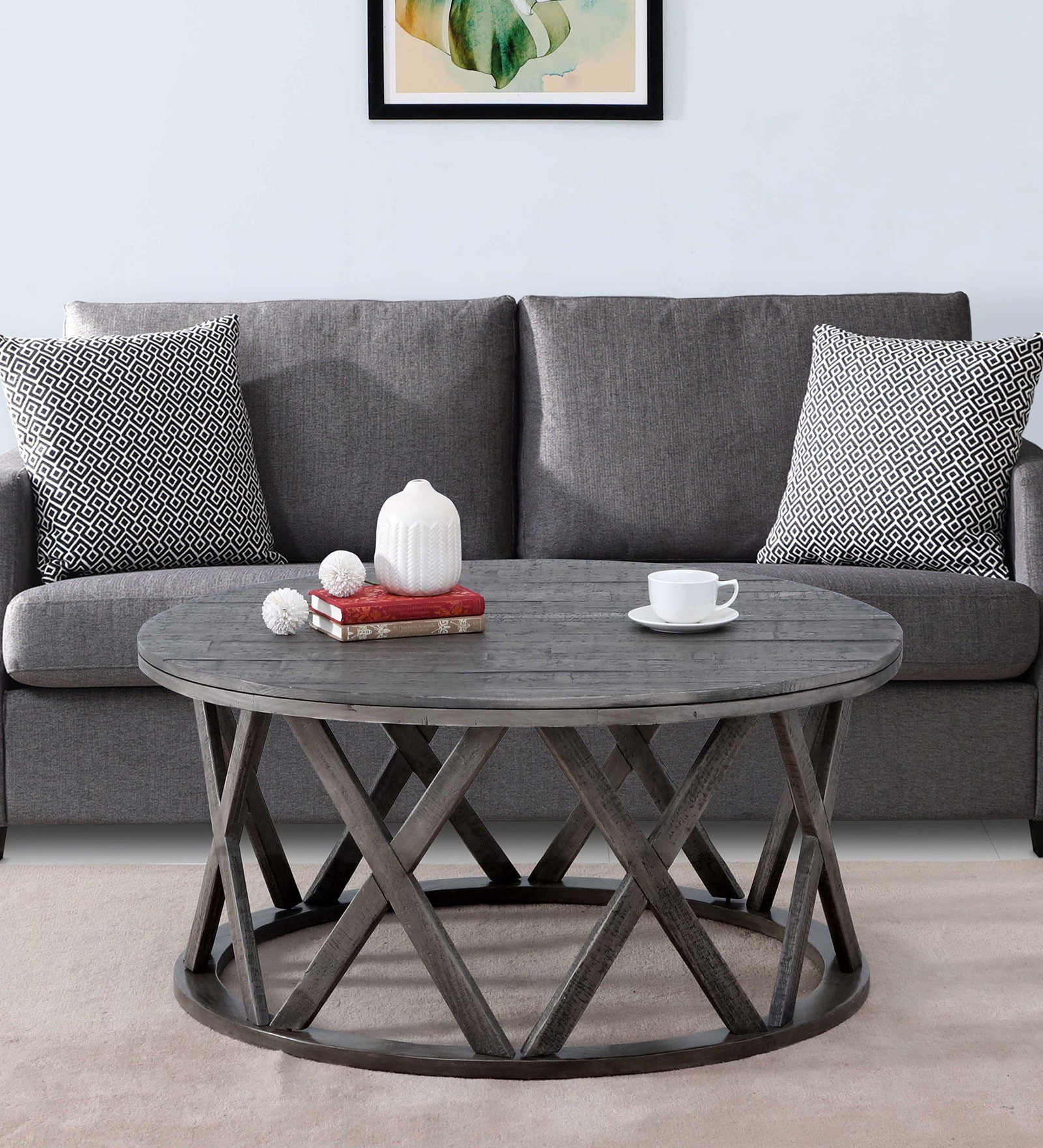 Solid Wood Coffee Table In Grey Colour