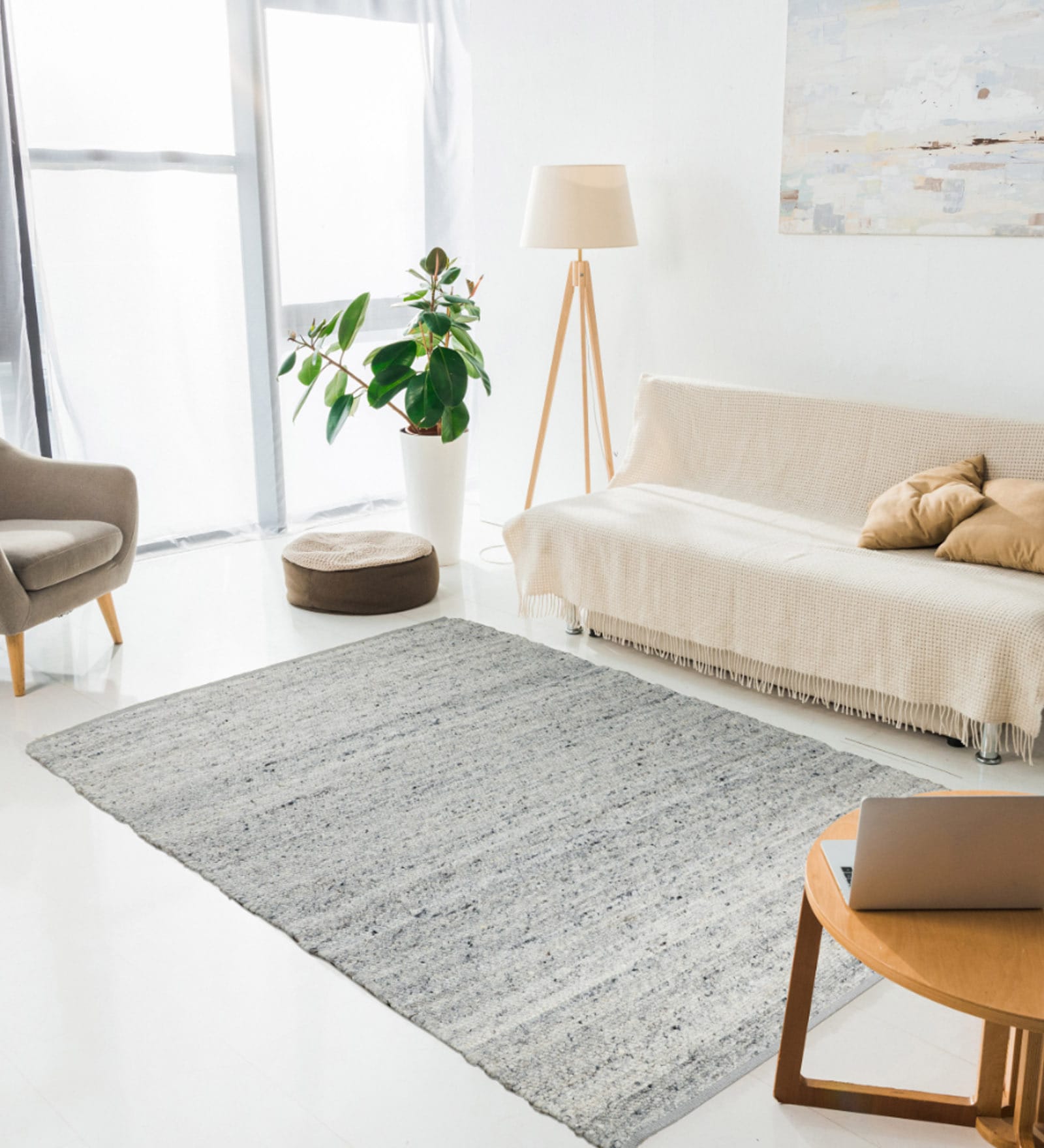 Grey Wool 5 X 8 Feet Hand Woven Carpet