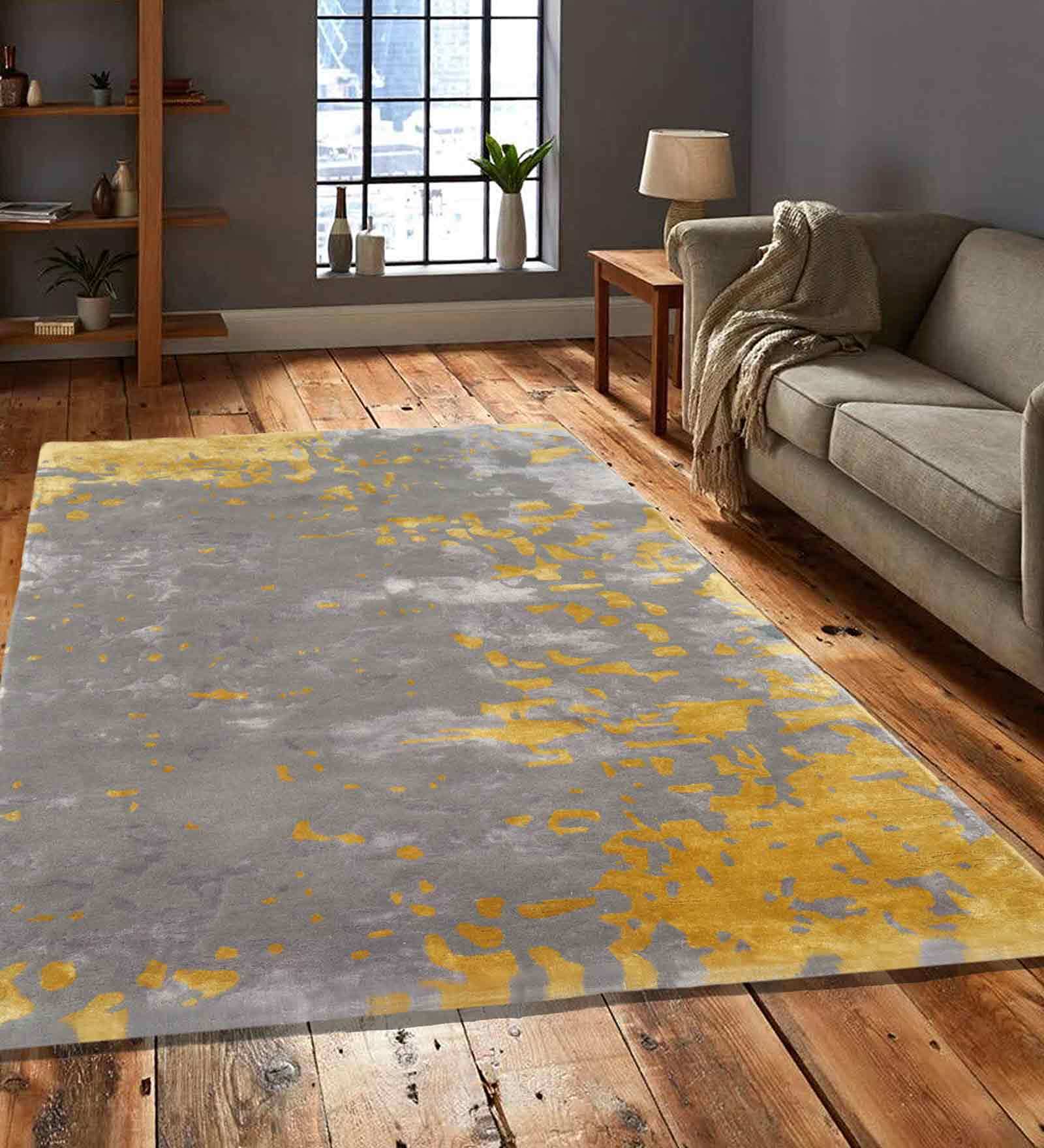 Buy Grey Wool and Viscose Abstract 4 x 6 Feet Hand Tufted Carpet