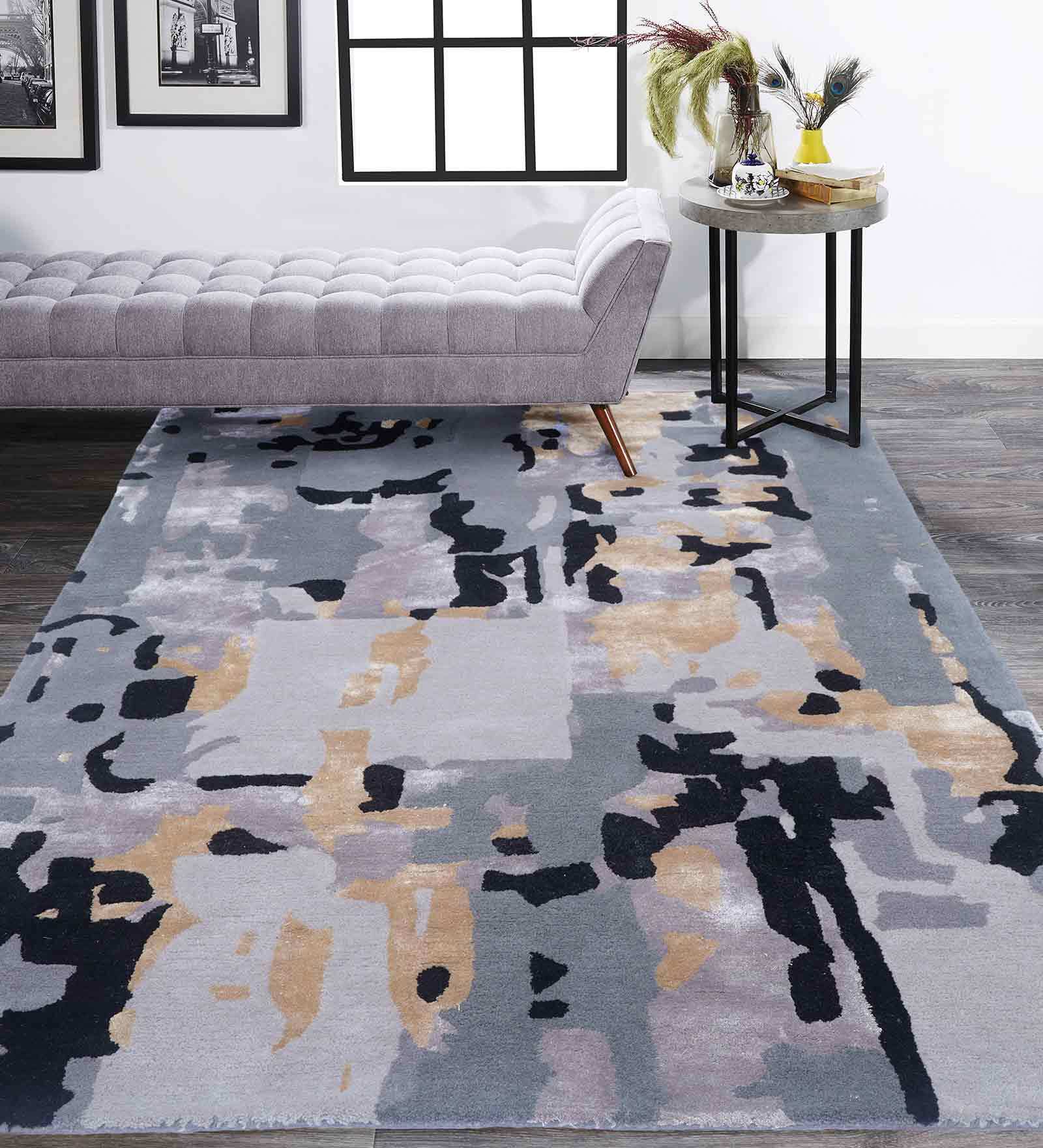 Buy Grey Wool and Viscose Abstract 4 x 6 Feet Hand Tufted Carpet