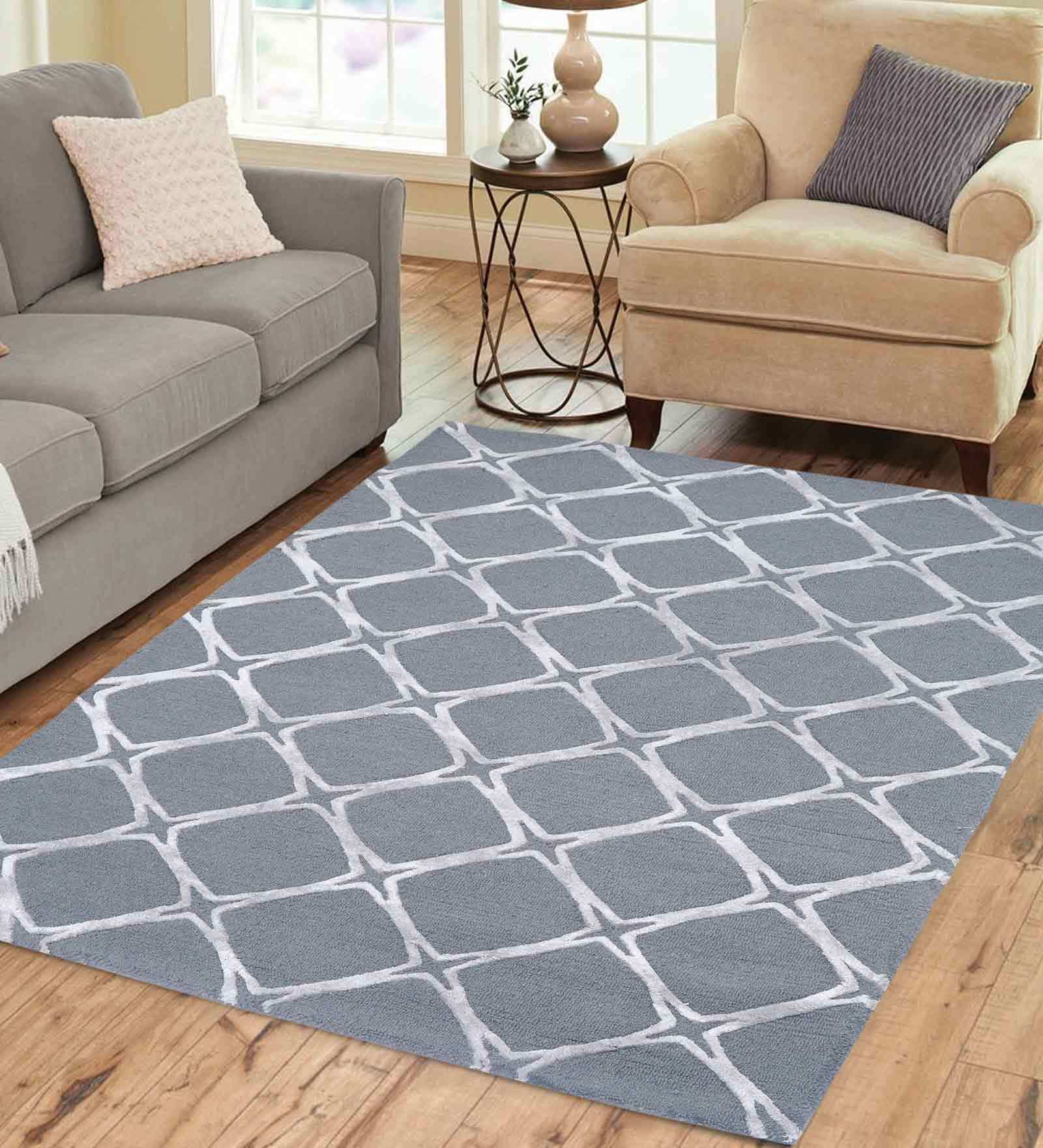 Buy Grey Abstract Wool And Viscose 4 ft x 6 ft Hand Tufted Carpet