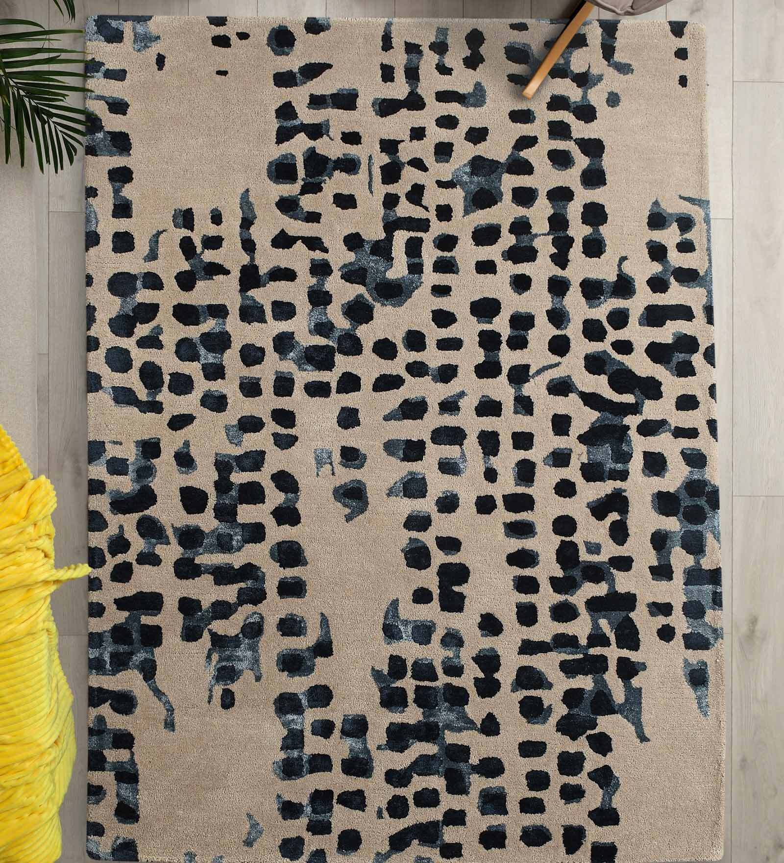 Buy Grey Wool and Viscose Abstract 4 x 6 Feet Hand Tufted Carpet
