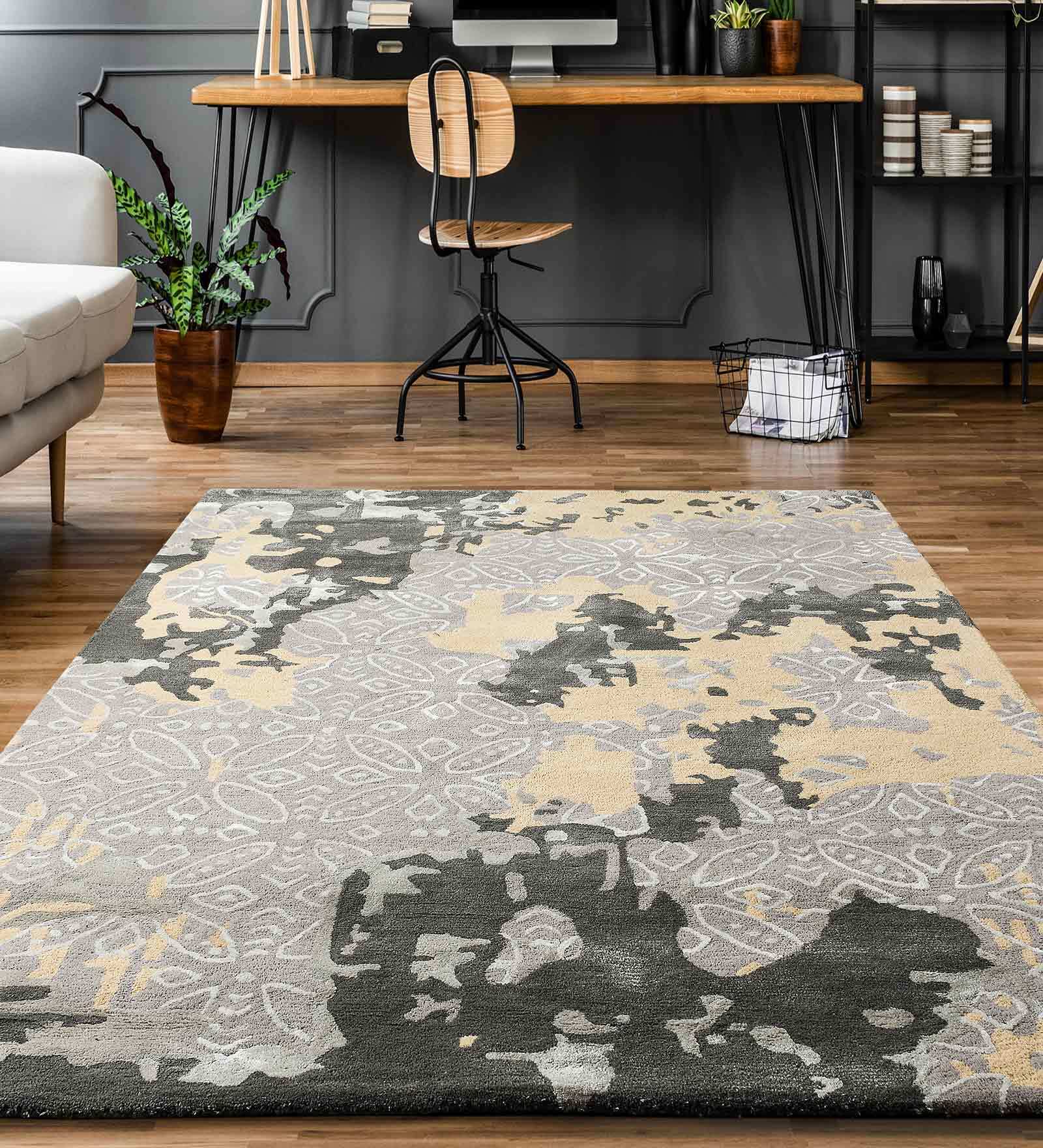 Buy Grey Wool and Viscose Abstract 5 x 7 Feet Hand Tufted Carpet