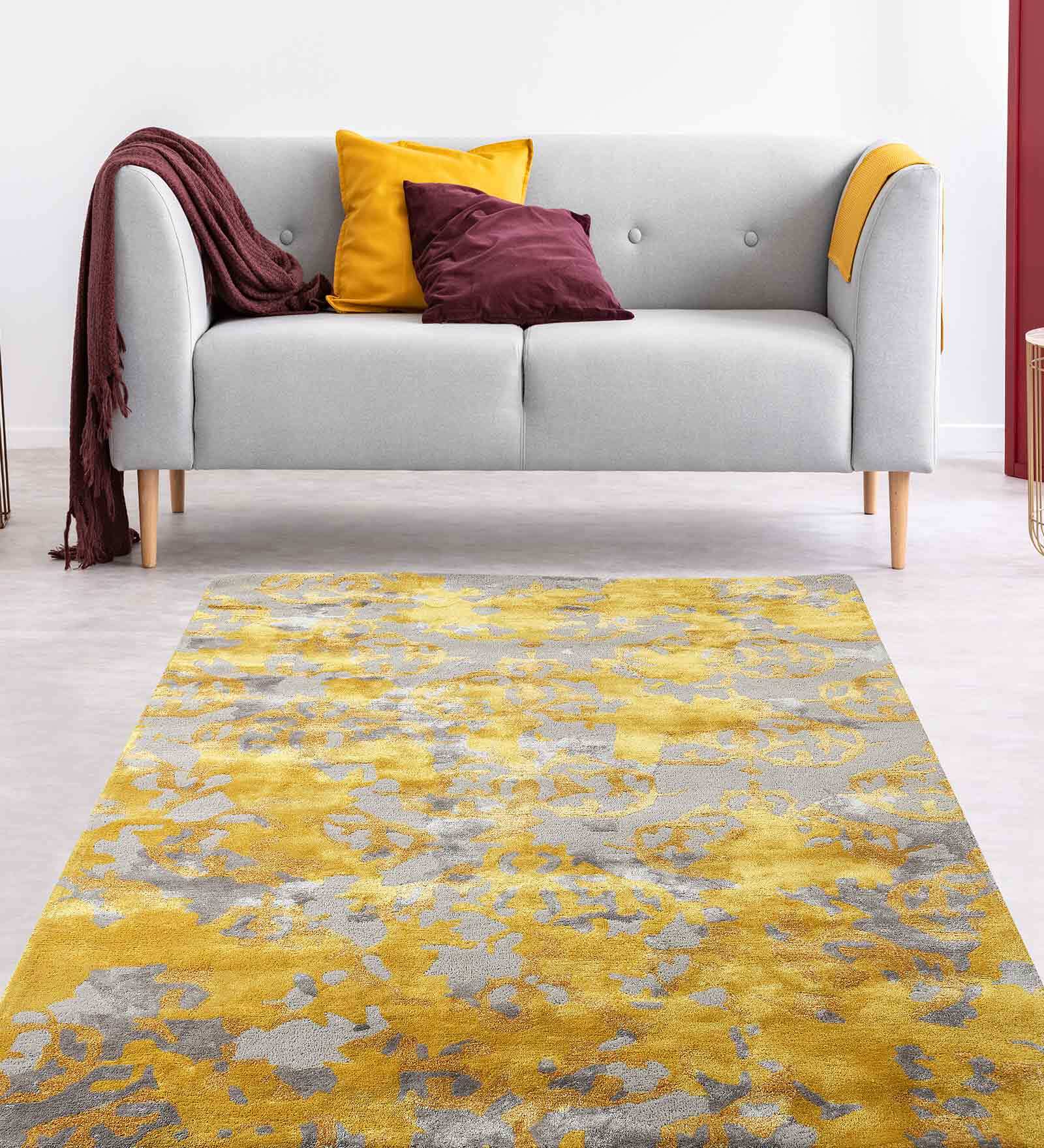 Buy Grey Wool and Viscose Abstract 5 x 7 Feet Hand Tufted Carpet