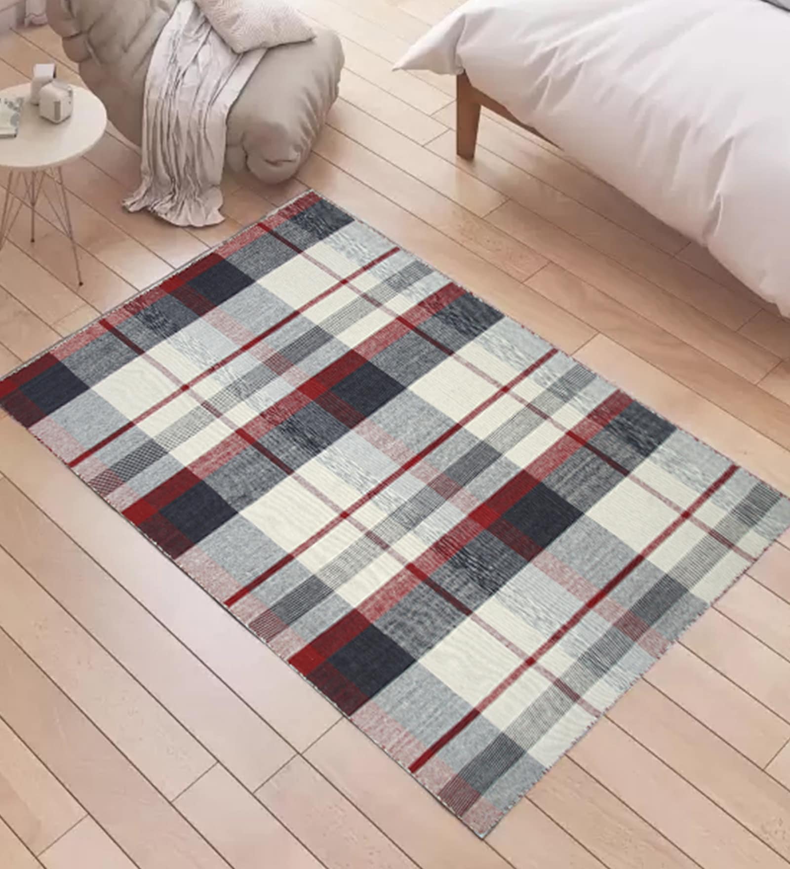 Grey Geometric Wool 5 ft x 7 ft Hand Woven Carpet