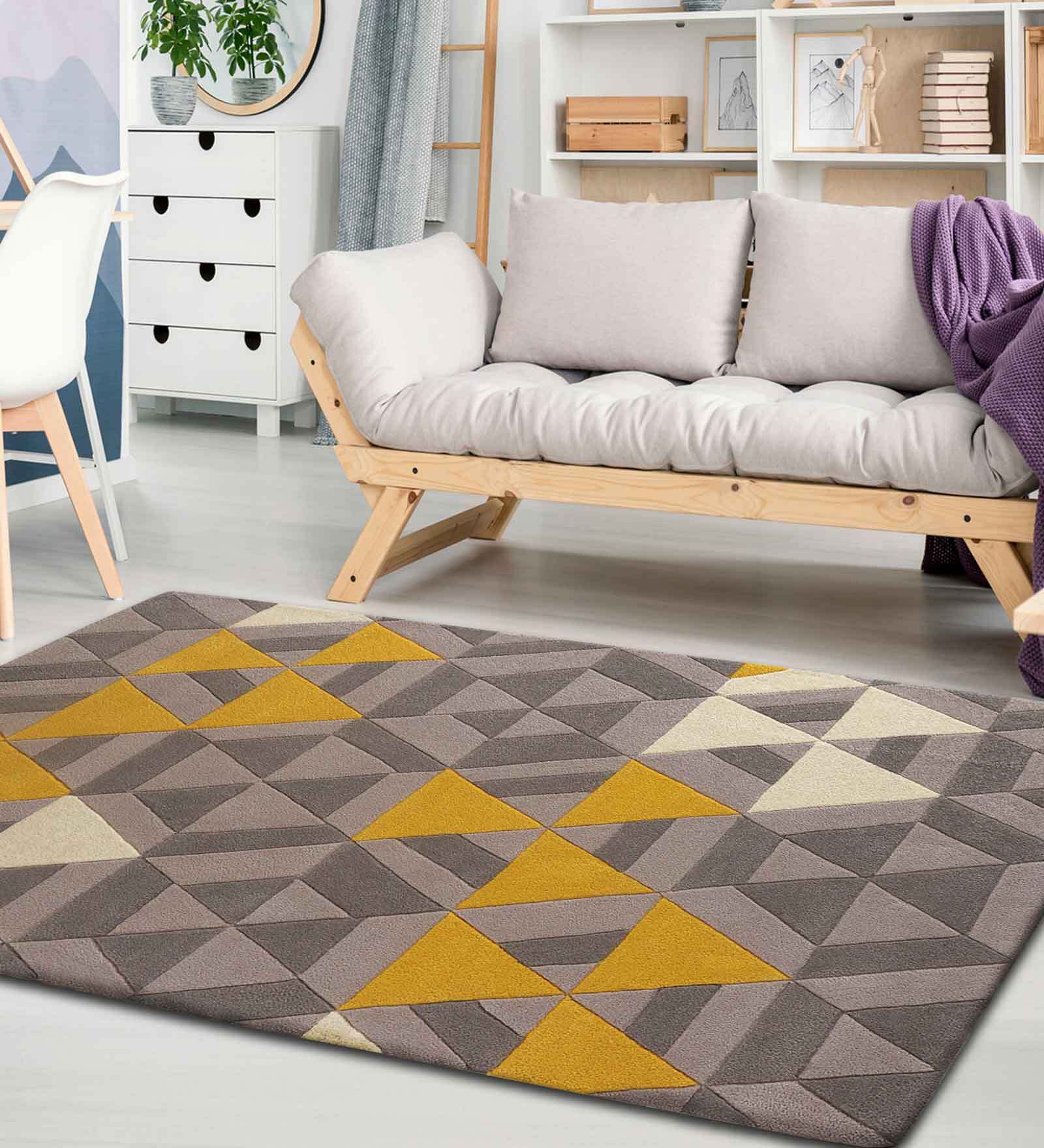 Buy Grey Wool Geometric 5 x 7 Feet Hand Tufted Carpet