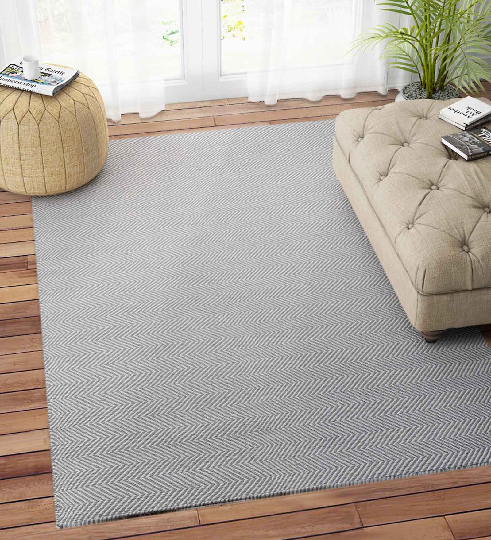 Grey Wool 5 ft X 8 ft Hand Woven Dhurrie