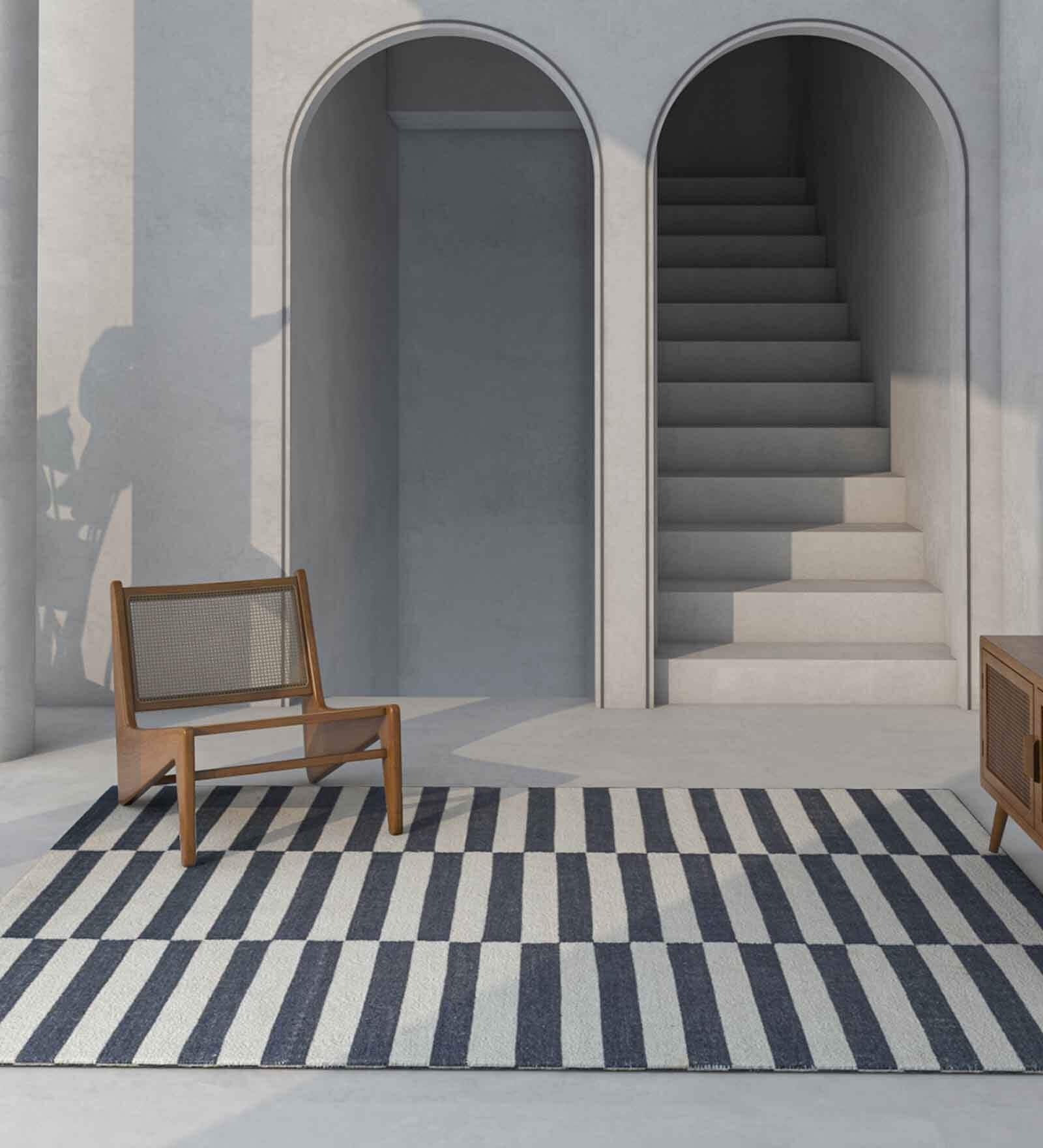 Grey Wool Geometric 60 x 84 Inches Flat Weaves Dhurries