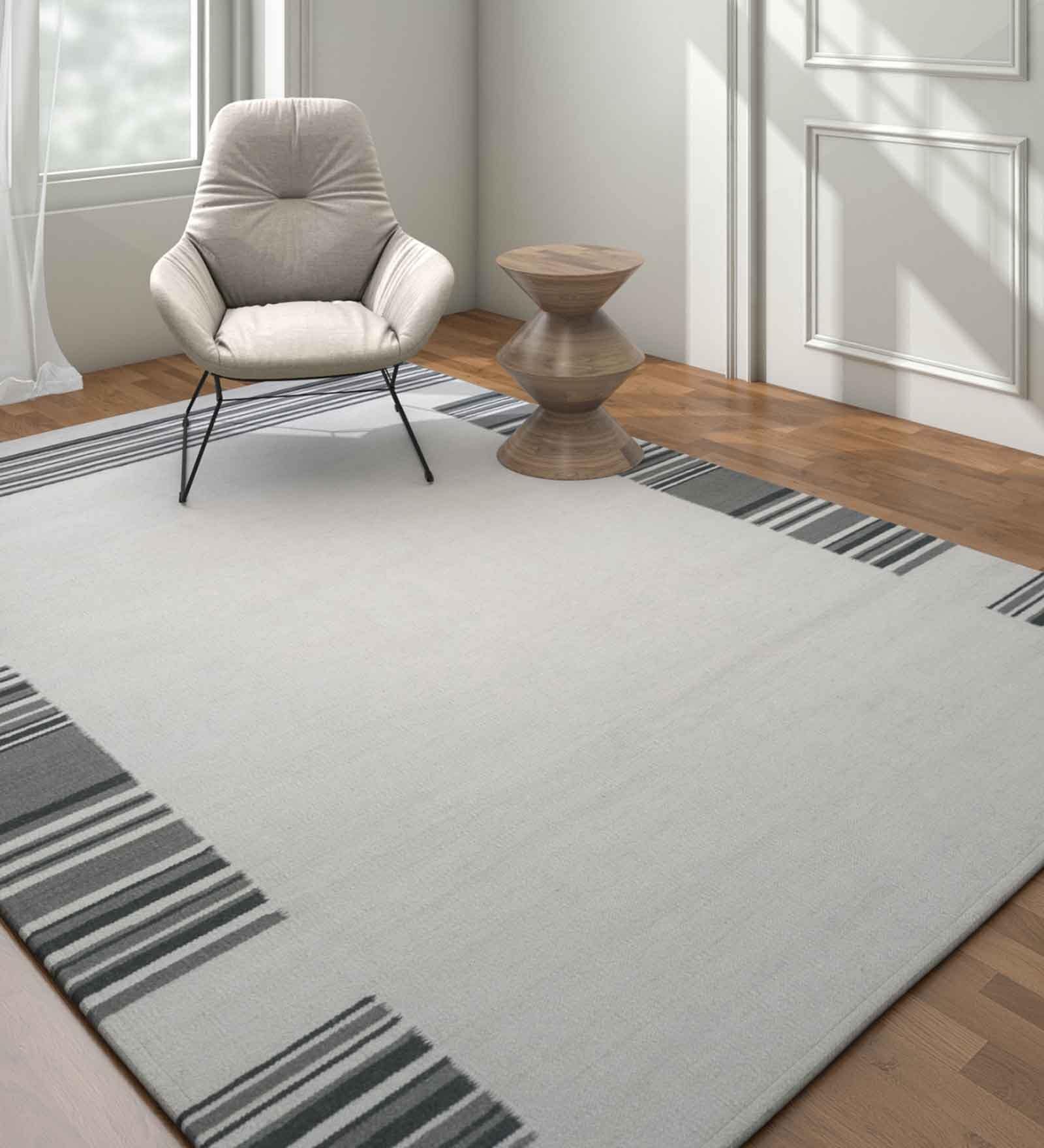 Grey Wool Geometric 60 x 84 Inches Flat Weaves Dhurries